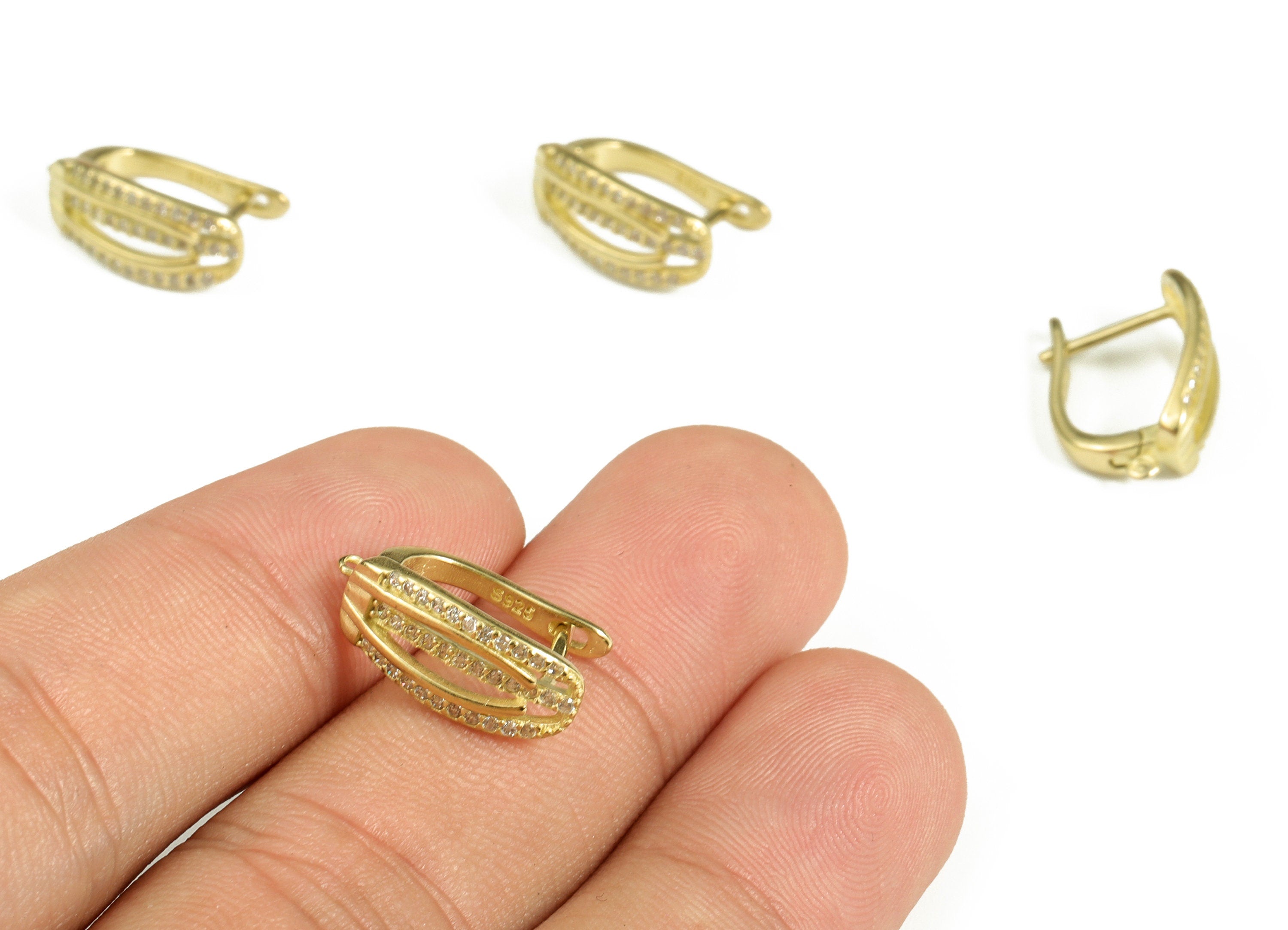 Brass Stud Earrings - Brass Earring Stud with Zircon – Earring with Open Ring - Jewelry Making Supplies - 16.67×11.51×2.06mm - PP4104 - DOMEDBAZAAR