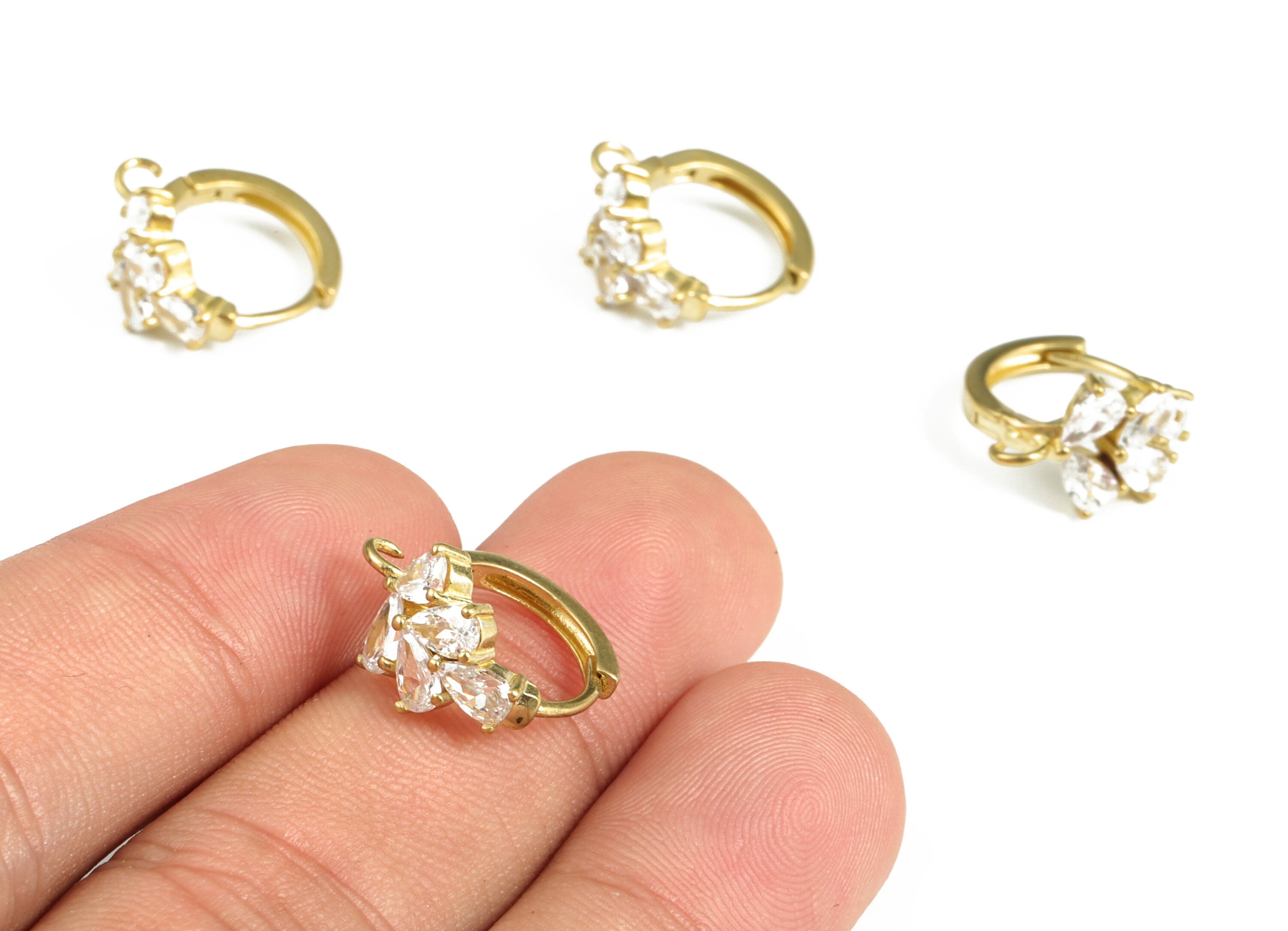 Zircon Leaf Huggies Hoop Earrings - Dainty Huggie with Open Ring – Small Hoop Earrings – Earring Supplies - 16.88×15.02×2.86mm - PP4105 - DOMEDBAZAAR