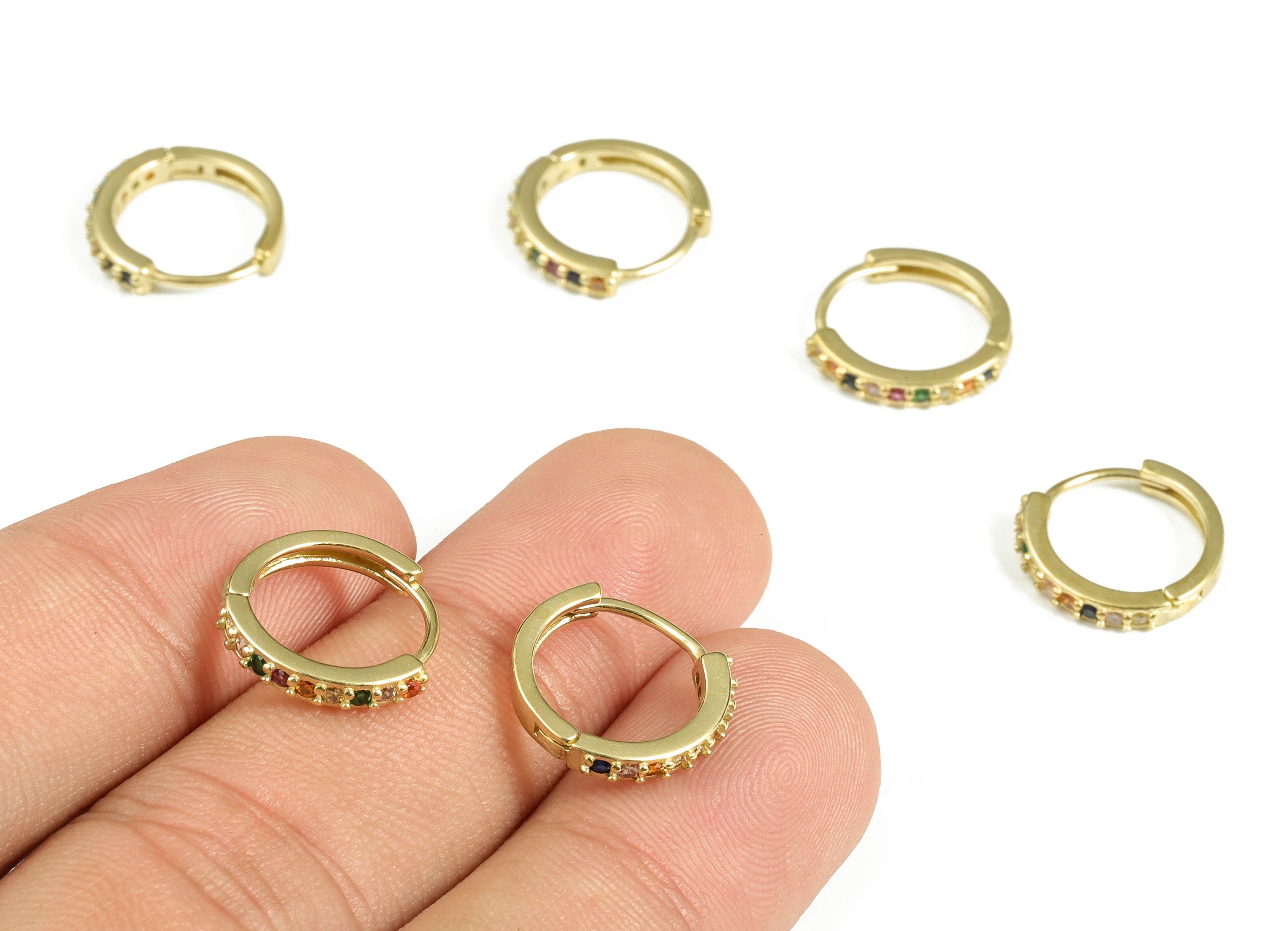 Brass Round Hoop Earrings - Multicolored Zircon Hoop Earrings - Brass Huggie Hoop Earrings – Jewelry Supplies - 13.81×12.92×2.03mm - PP4107 - DOMEDBAZAAR