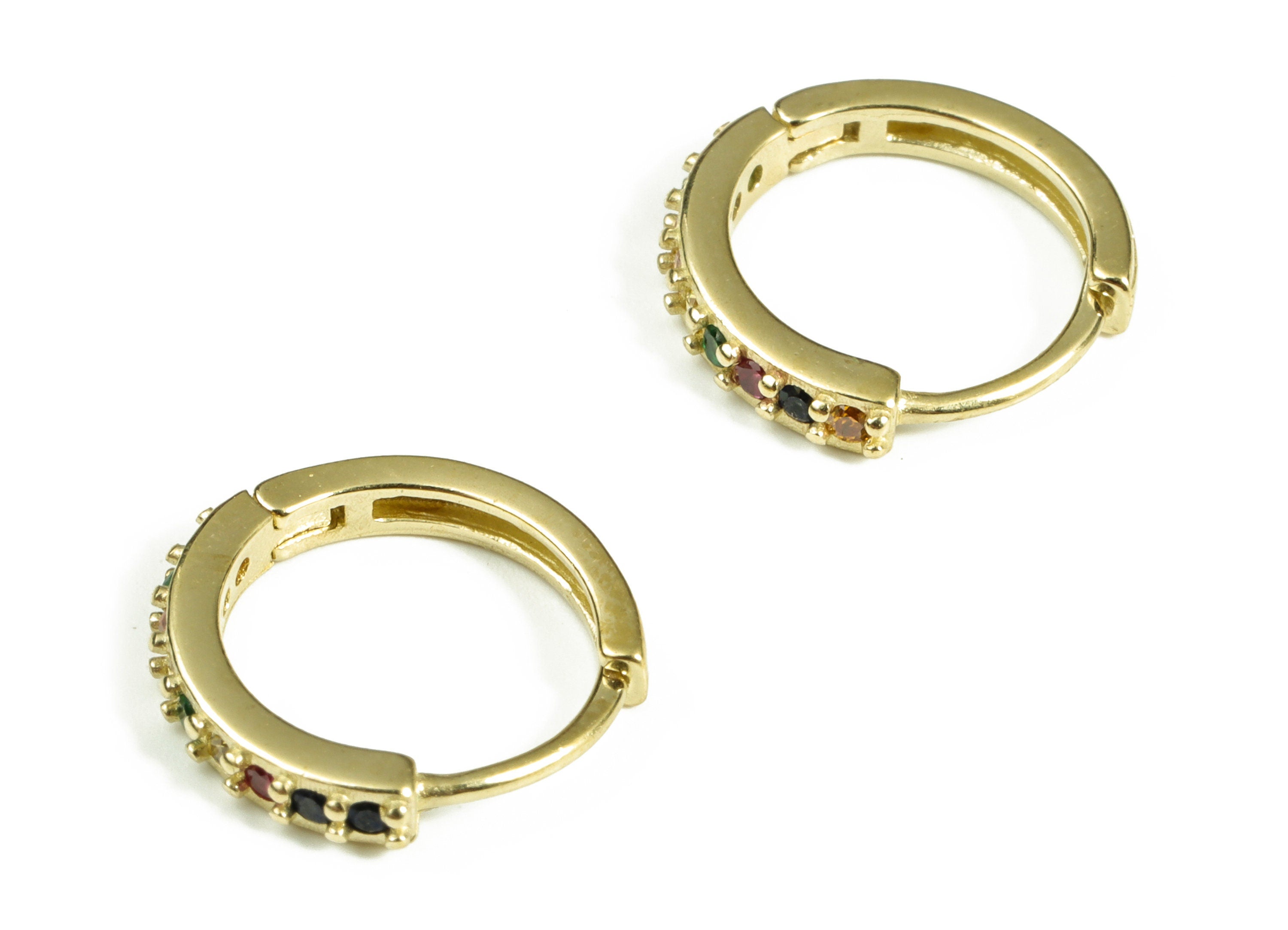 Brass Round Hoop Earrings - Multicolored Zircon Hoop Earrings - Brass Huggie Hoop Earrings – Jewelry Supplies - 13.81×12.92×2.03mm - PP4107 - DOMEDBAZAAR