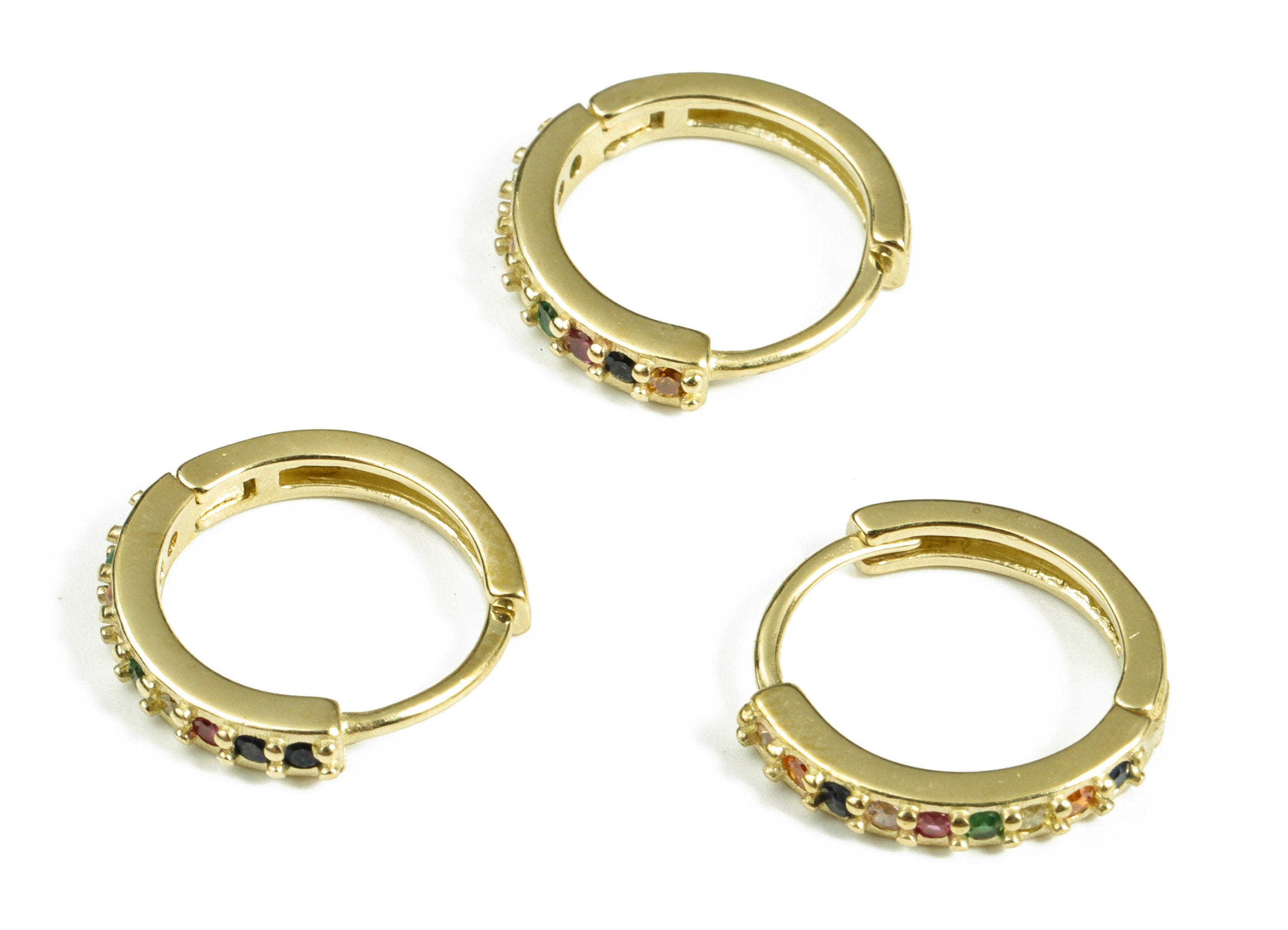 Brass Round Hoop Earrings - Multicolored Zircon Hoop Earrings - Brass Huggie Hoop Earrings – Jewelry Supplies - 13.81×12.92×2.03mm - PP4107 - DOMEDBAZAAR