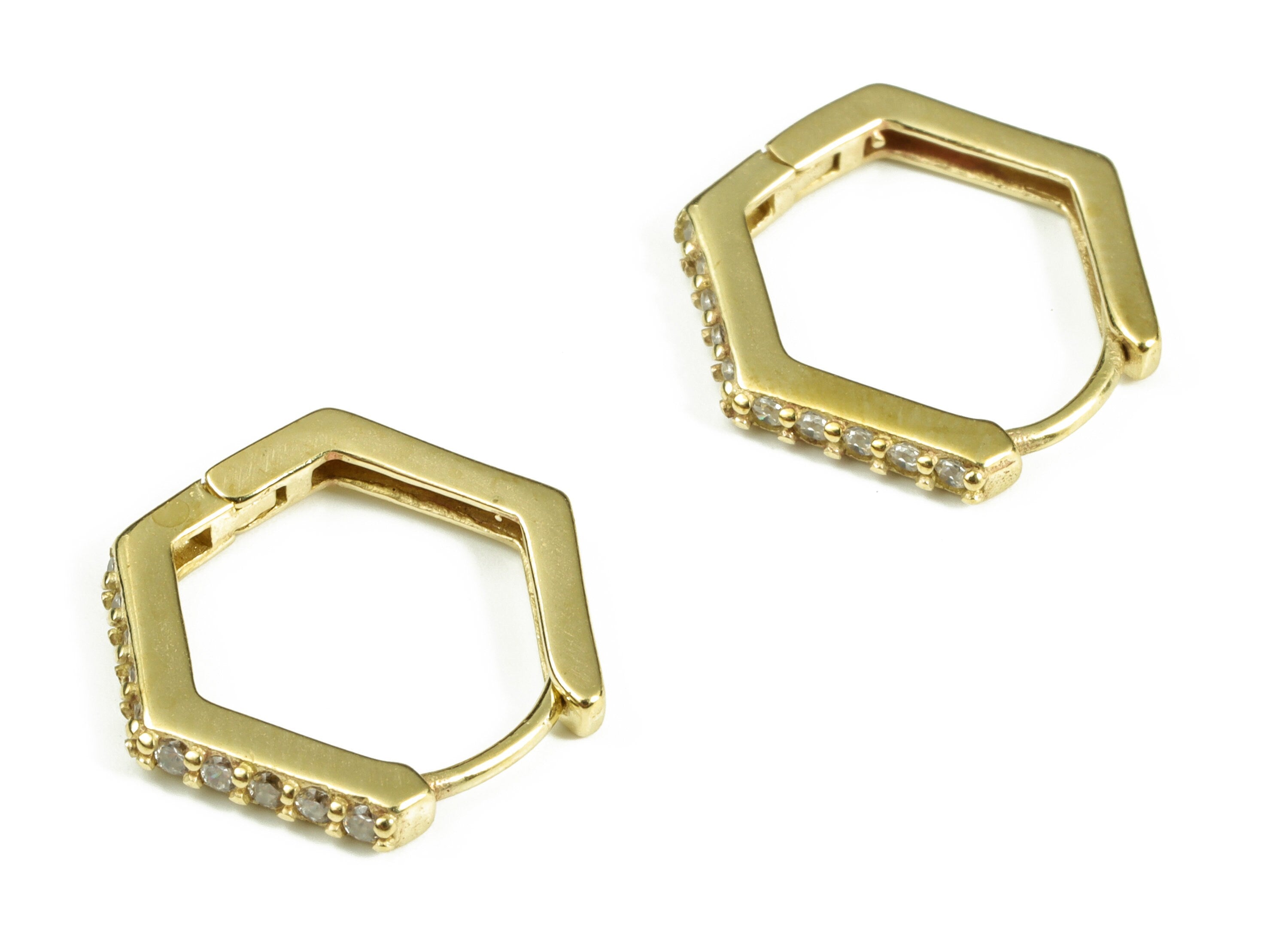 Brass Hexagon Hoop Earring – Raw Brass Hoop Earrings - Geometric Earring with Zircons – Jewelry Supplies - 17.4x15.4x2.33mm - PP4108 - DOMEDBAZAAR