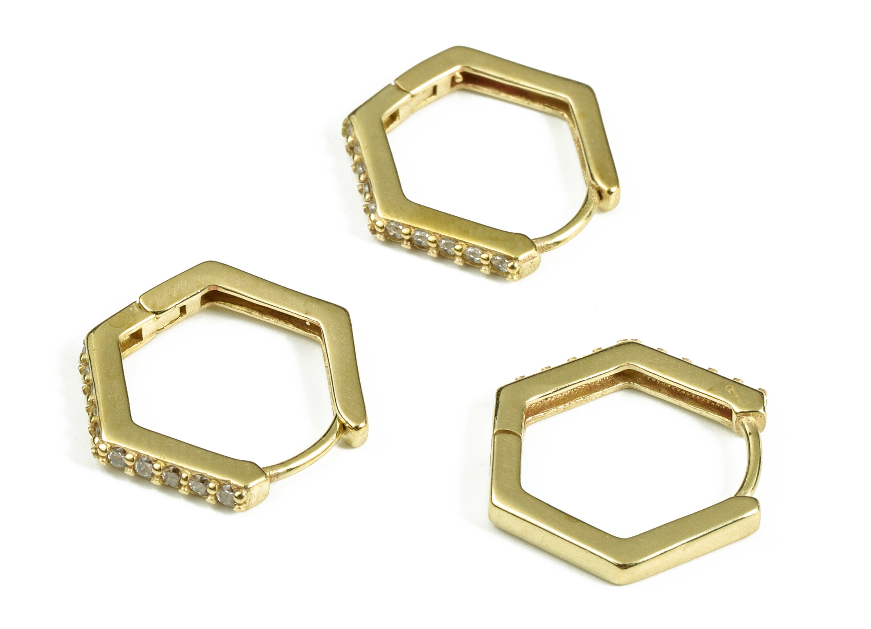 Brass Hexagon Hoop Earring – Raw Brass Hoop Earrings - Geometric Earring with Zircons – Jewelry Supplies - 17.4x15.4x2.33mm - PP4108 - DOMEDBAZAAR