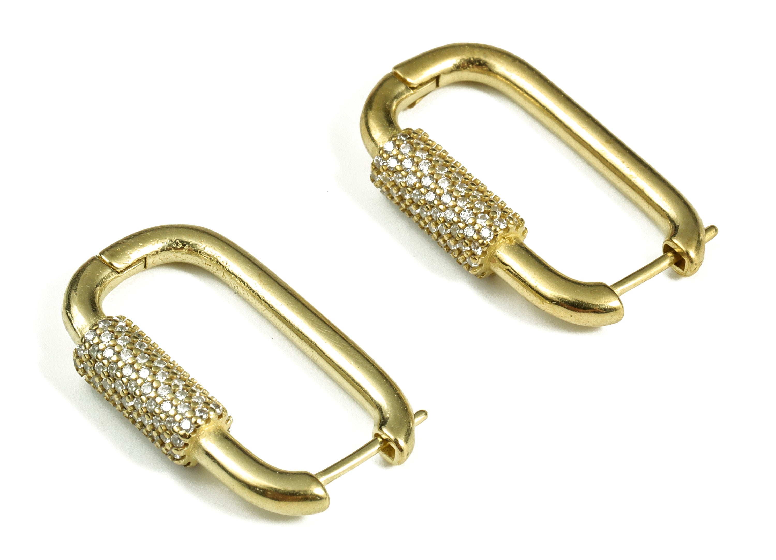 Brass Huggies Hoop Earrings – U Shaped Hoops - Zircon Earring Hoop – Hinged Snap Closure Hoop Earrings - 24.4×14.95×4.71mm - PP4109 - DOMEDBAZAAR