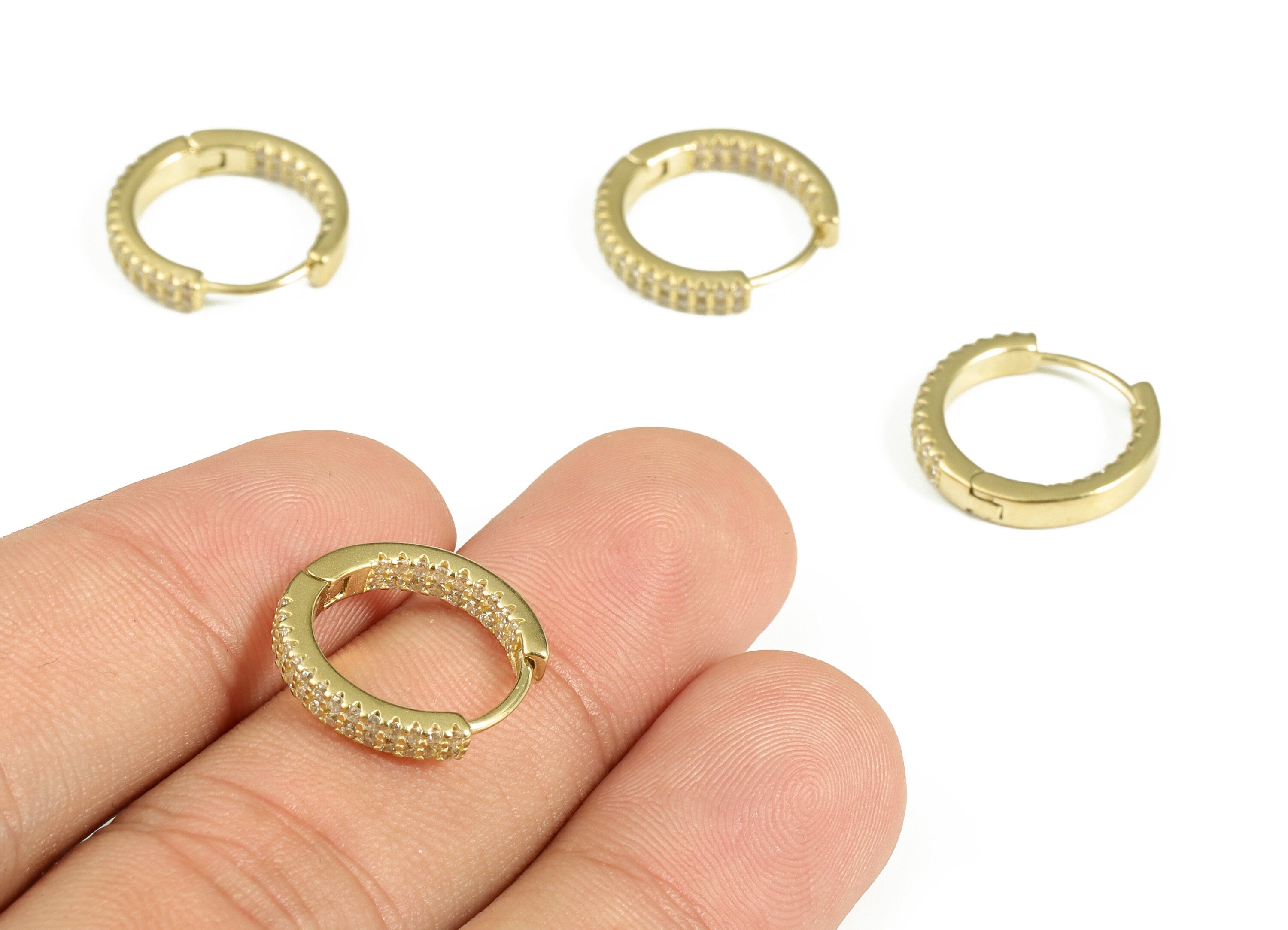 Inside Out Hoop Earrings – Round Zircon Hoop - Brass Earring Round Hoop - Small Huggie Hoop Earrings - 16.19×15.24×2.3mm - PP4113 - DOMEDBAZAAR
