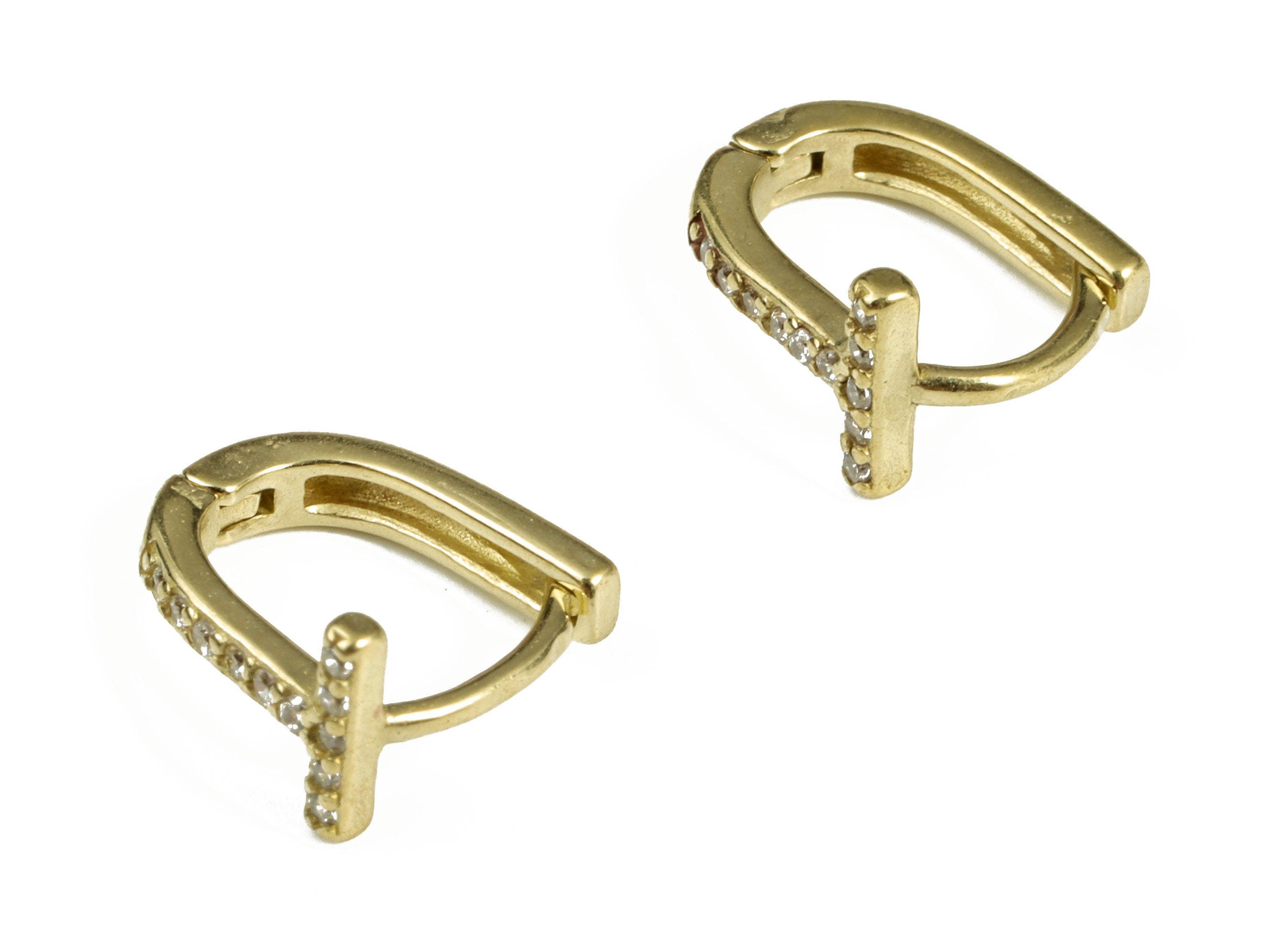 Brass Hoop Earrings – Zircon U Shaped T Earrings - Huggies T Design Hoops – Cute Minimalist Jewelry Supplies - 11.72× 9.99×1.6mm - PP4118 - DOMEDBAZAAR