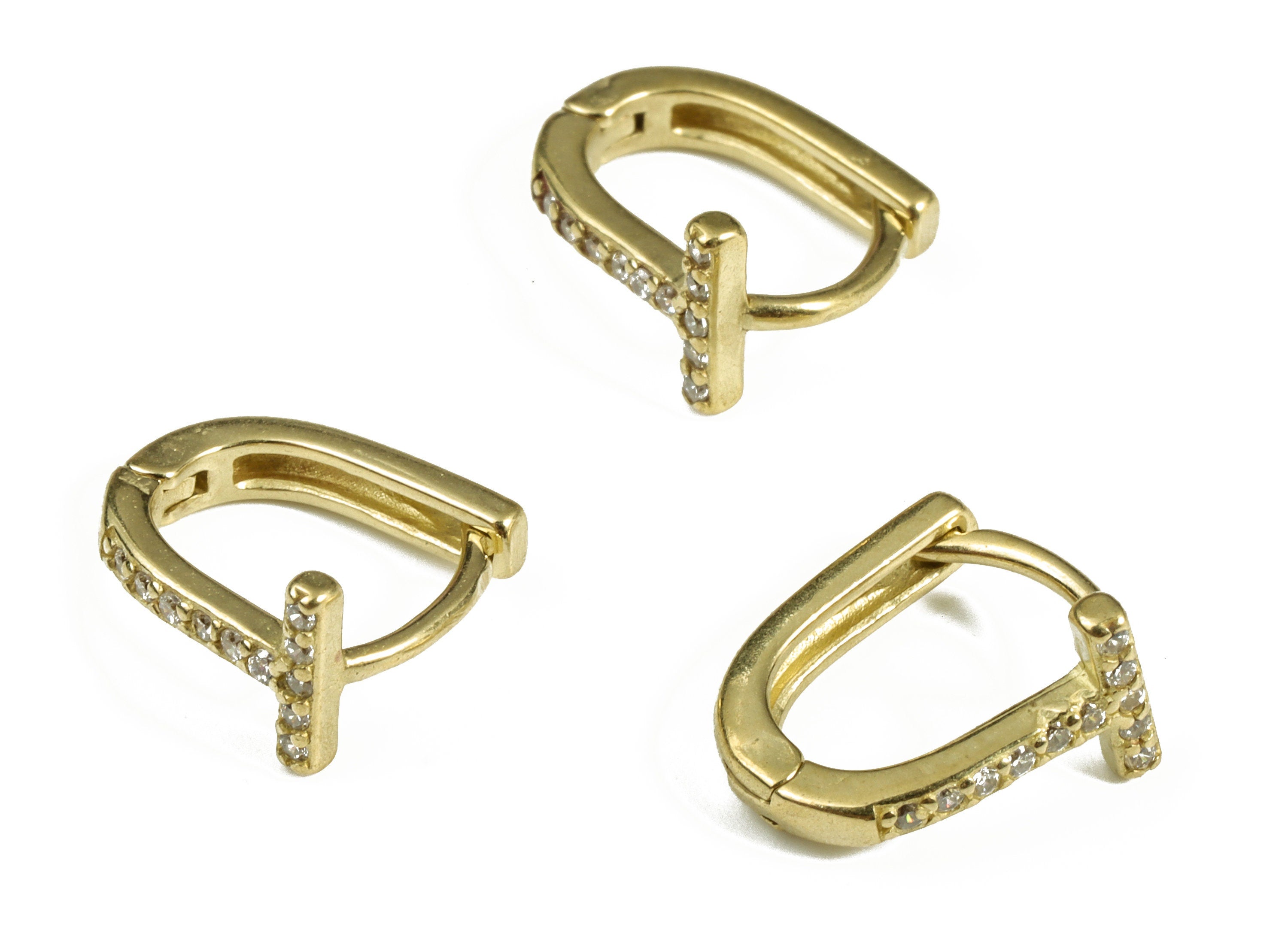 Brass Hoop Earrings – Zircon U Shaped T Earrings - Huggies T Design Hoops – Cute Minimalist Jewelry Supplies - 11.72× 9.99×1.6mm - PP4118 - DOMEDBAZAAR