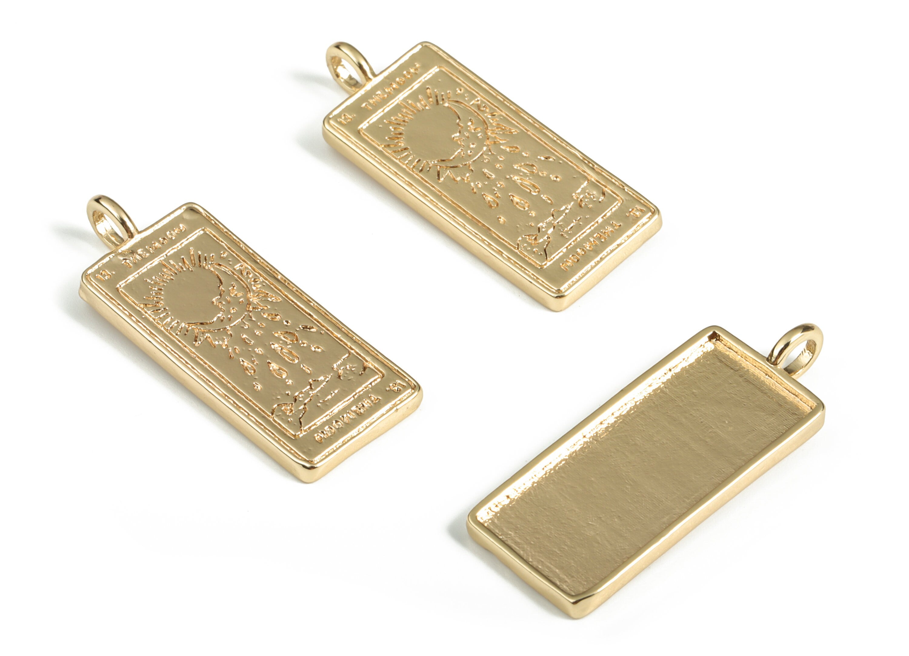 Brass Rectangle Crescent Earring Charms - Gold Rectangle Sun Pendant - 18K Real Gold Plated Brass - 32.23x12.19x1.99mm - RGP3061 - DOMEDBAZAAR