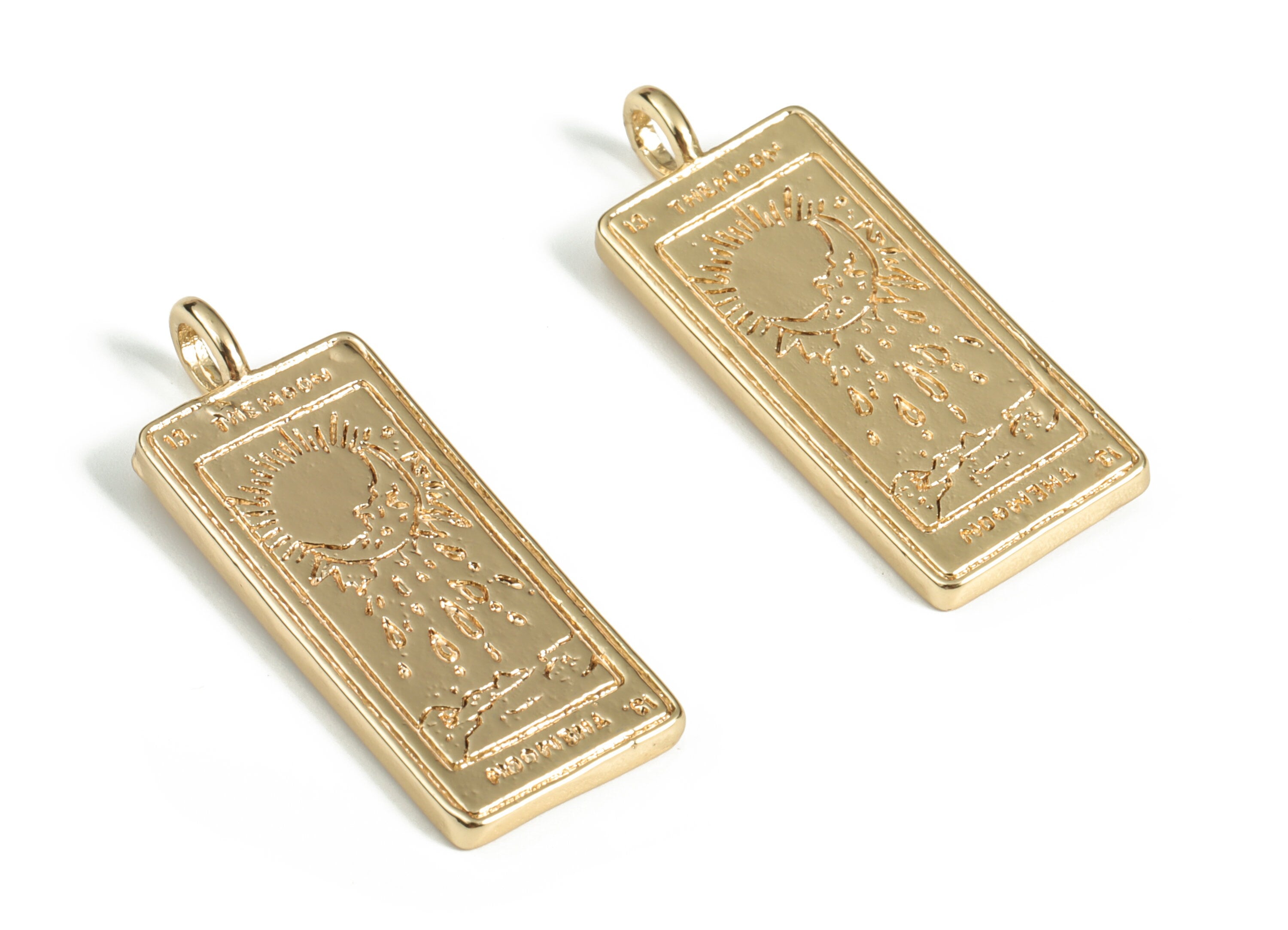 Brass Rectangle Crescent Earring Charms - Gold Rectangle Sun Pendant - 18K Real Gold Plated Brass - 32.23x12.19x1.99mm - RGP3061 - DOMEDBAZAAR
