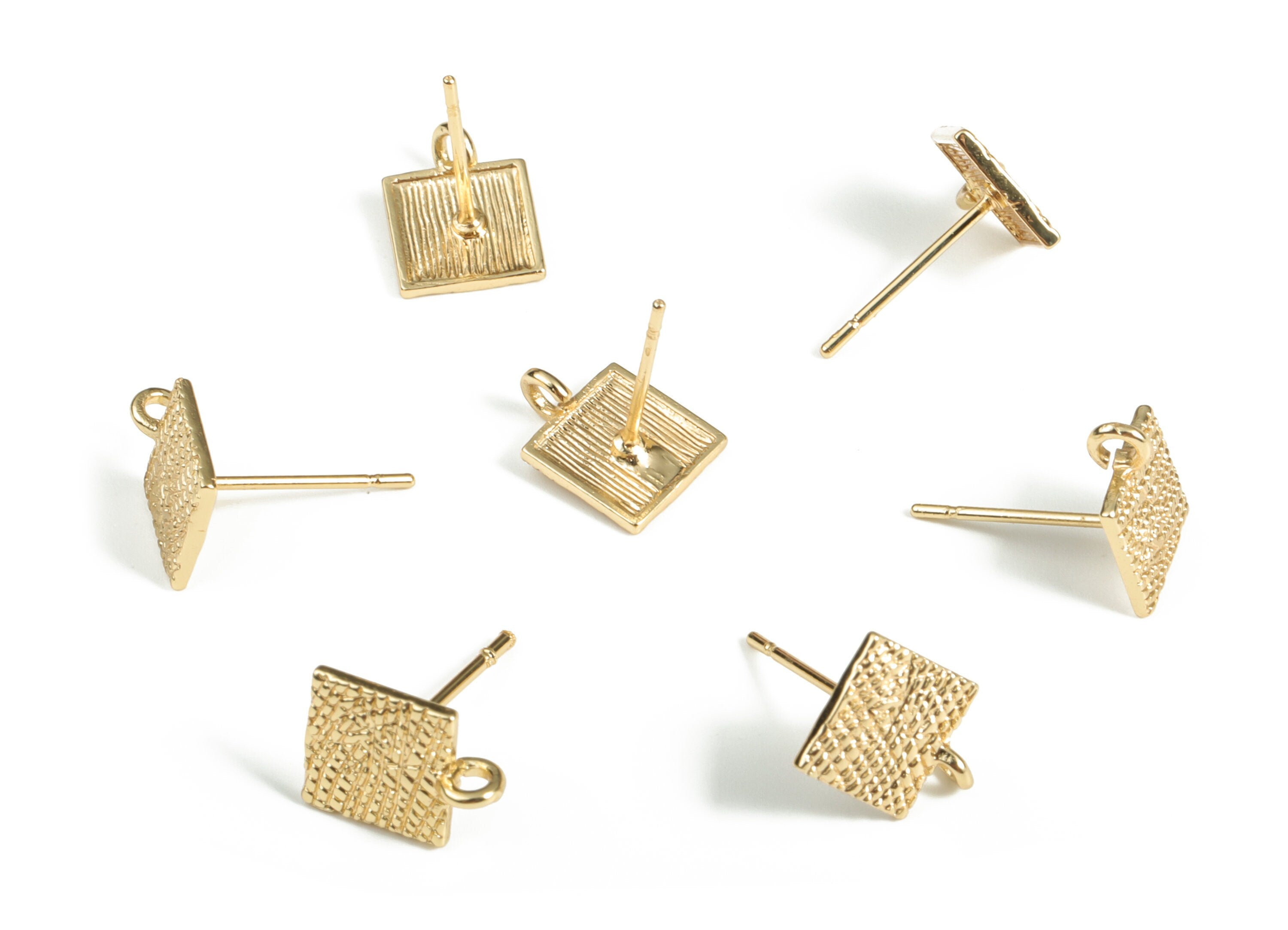 Brass Square Earring Post - Gold Square Earring Stud - 18K Real Gold Plated Brass - 316 Surgical Stainless Steel - 10.26x7.6x1.1mm - RGP3051 - DOMEDBAZAAR