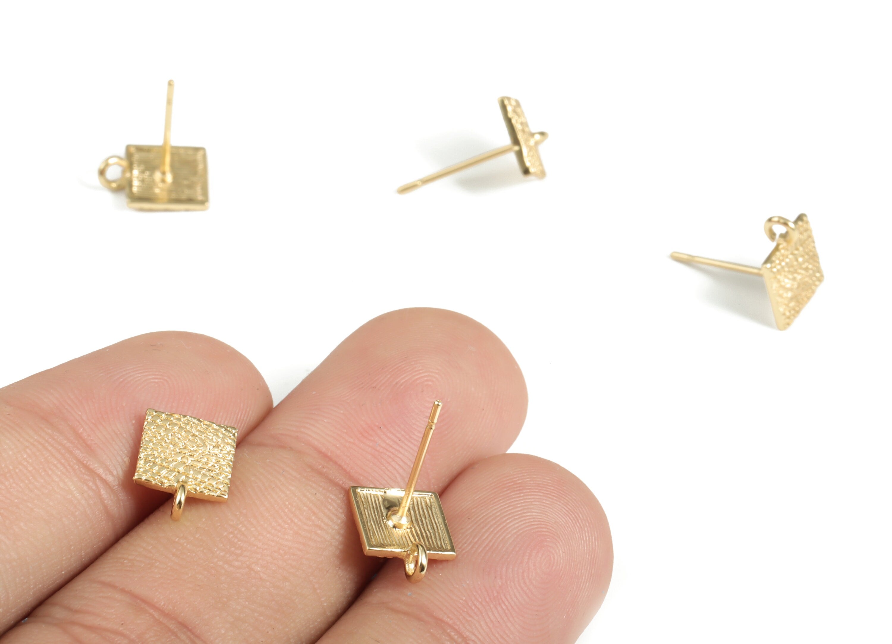 Brass Square Earring Post - Gold Square Earring Stud - 18K Real Gold Plated Brass - 316 Surgical Stainless Steel - 10.26x7.6x1.1mm - RGP3051 - DOMEDBAZAAR