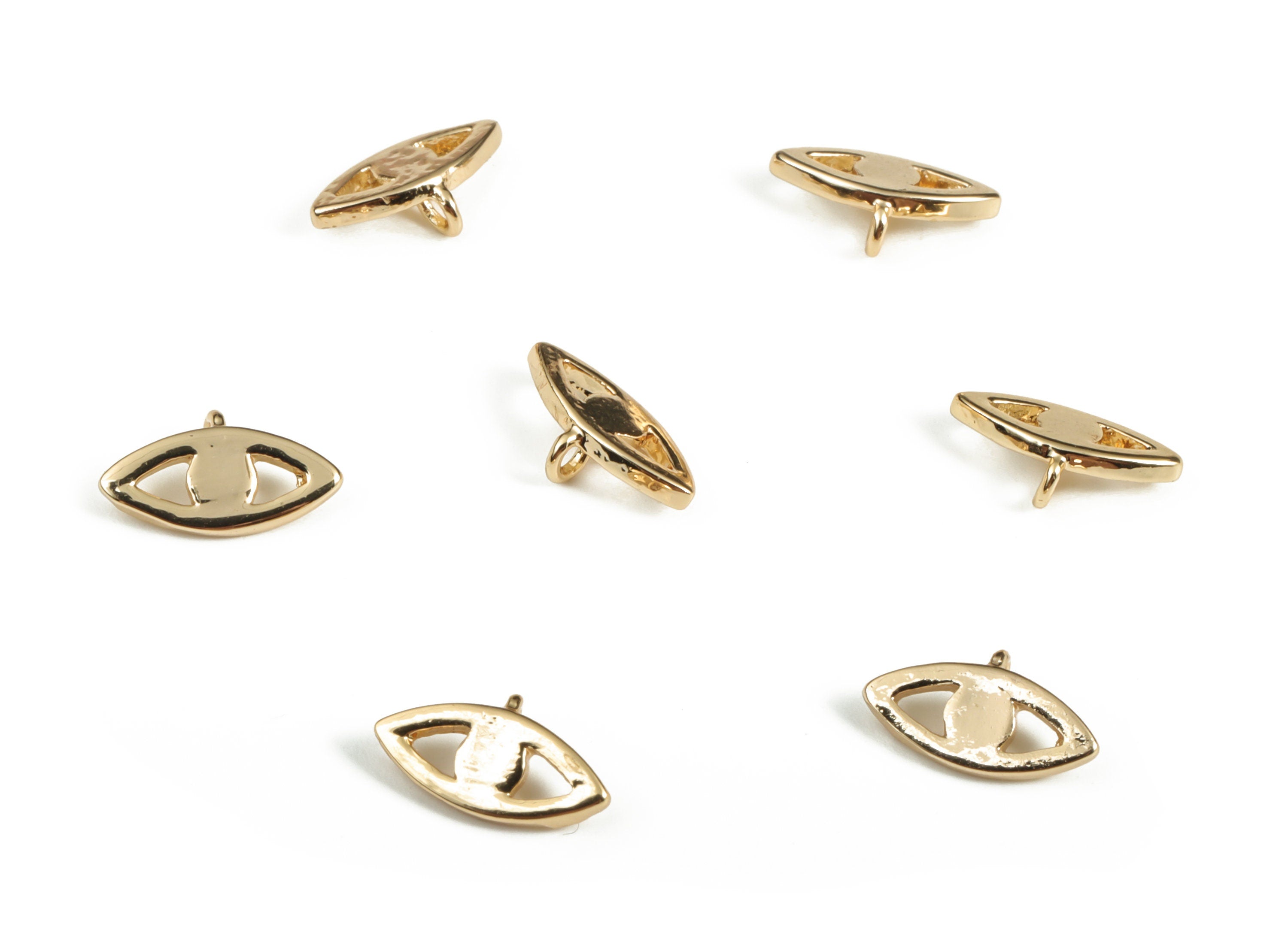 Brass Eye Earring Charms - Gold Eye Pendant - 18K Real Gold Plated Brass - Jewelry Making Supplies - 9.71x5.1x1.12mm - RGP3103 - DOMEDBAZAAR