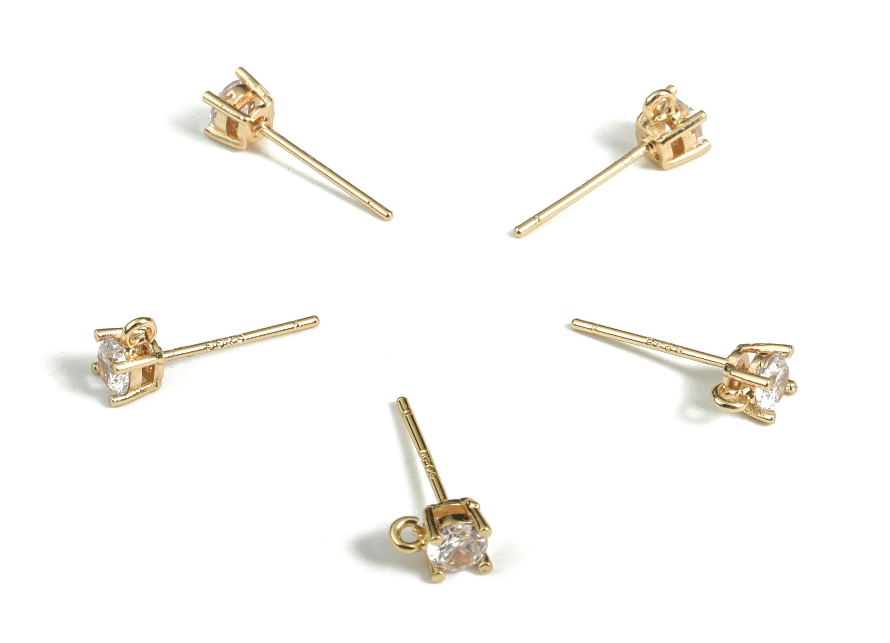 Brass Earring Post with Zircon- 925 silver Stud -18K Real Gold Plated Brass - Jewelry Supplies - Earring Finding- 6.05x4.02x4.34mm-RGP3133 - DOMEDBAZAAR