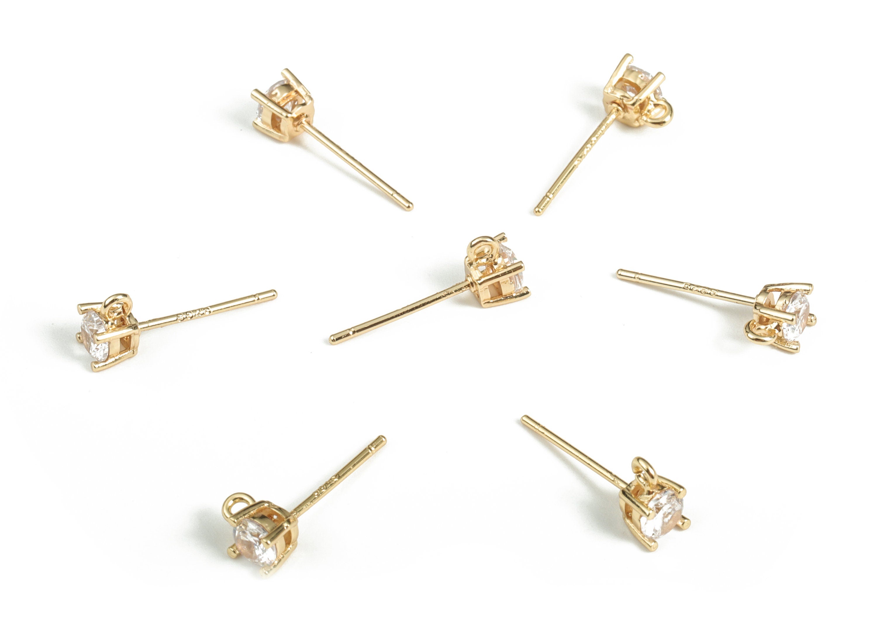 Brass Earring Post with Zircon- 925 silver Stud -18K Real Gold Plated Brass - Jewelry Supplies - Earring Finding- 6.05x4.02x4.34mm-RGP3133 - DOMEDBAZAAR