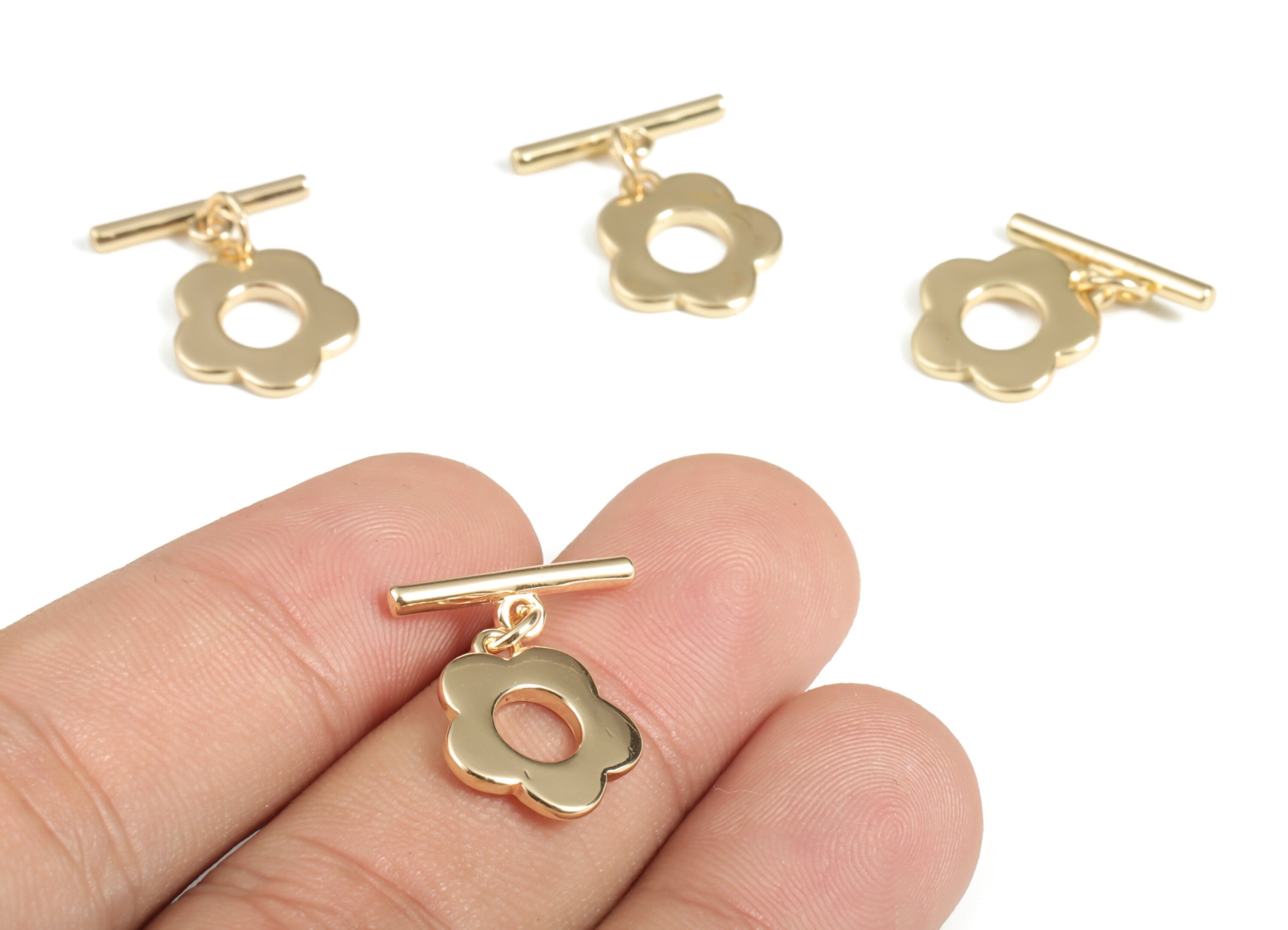 Brass Toggle Clasp - Brass Flower Toggle Clasp - 18K Gold Plated Brass Flower Toggle Clasp - Jewelry Supplies -19.78x15.89x1.47mm- RGP3055 - DOMEDBAZAAR