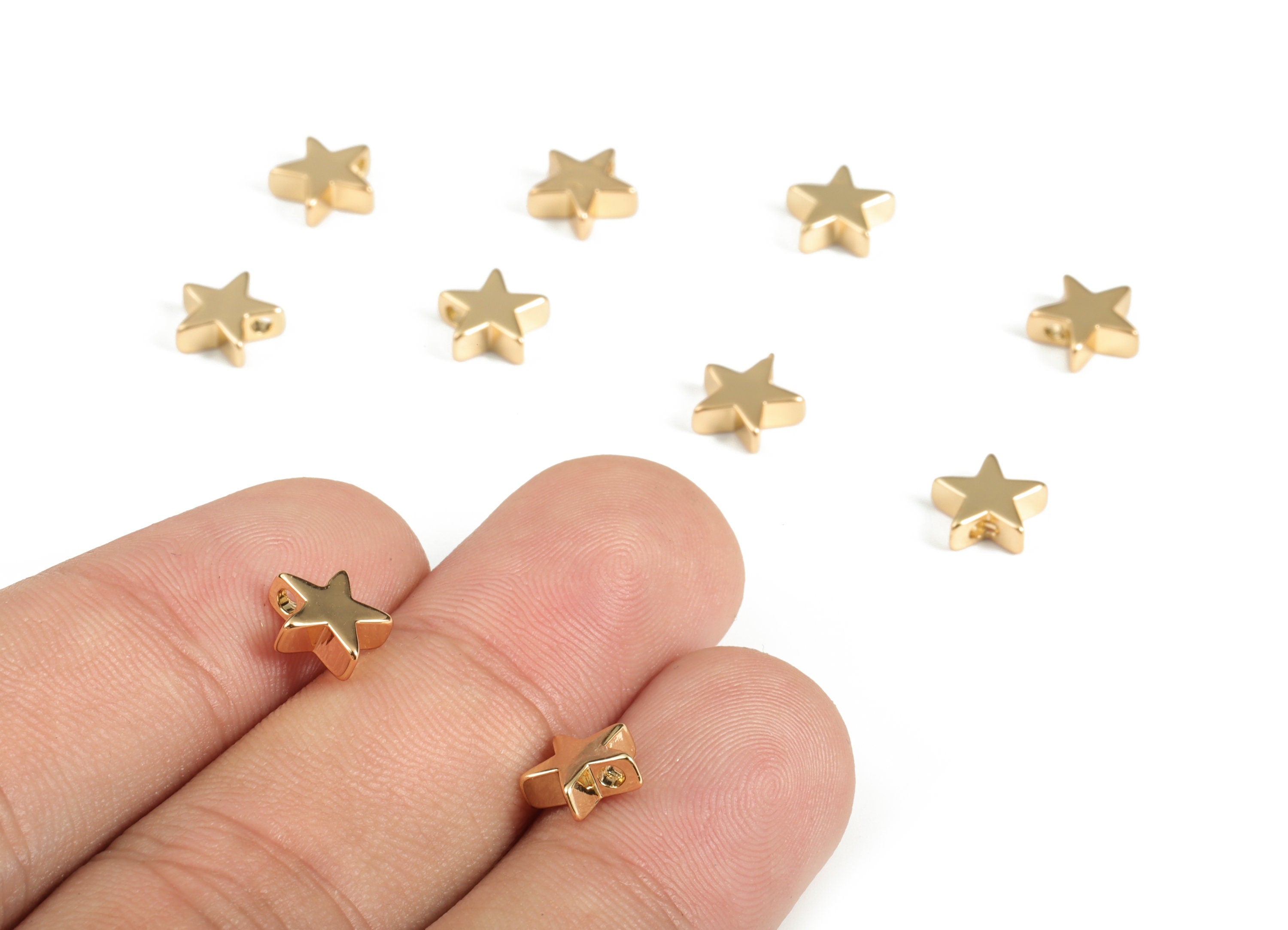 Gold Star Beads – Brass Star Spacer Beads – Star Charms - 18K Real Gold Plated Brass - Jewelry Making Supplies - 7.91x7.51x2.7mm - RGP3138 - DOMEDBAZAAR
