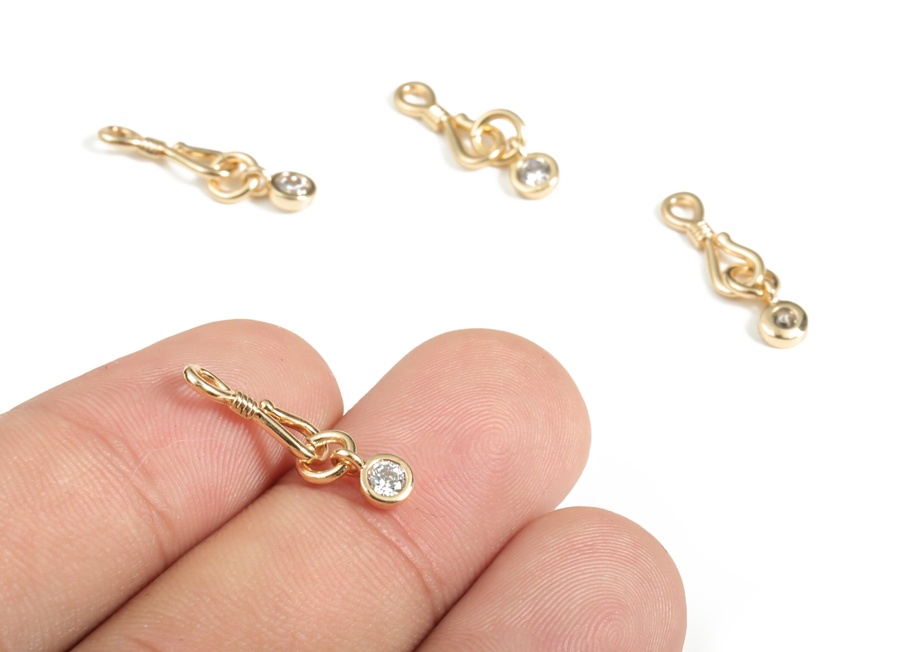 Hook Clasps with Ring – Zircon Hook Clasps - 18K Real Gold Plated Brass Bracelet Hook Clasp - Jewelry Supplies - 20.36x4.61x1.38mm - RGP3058 - DOMEDBAZAAR