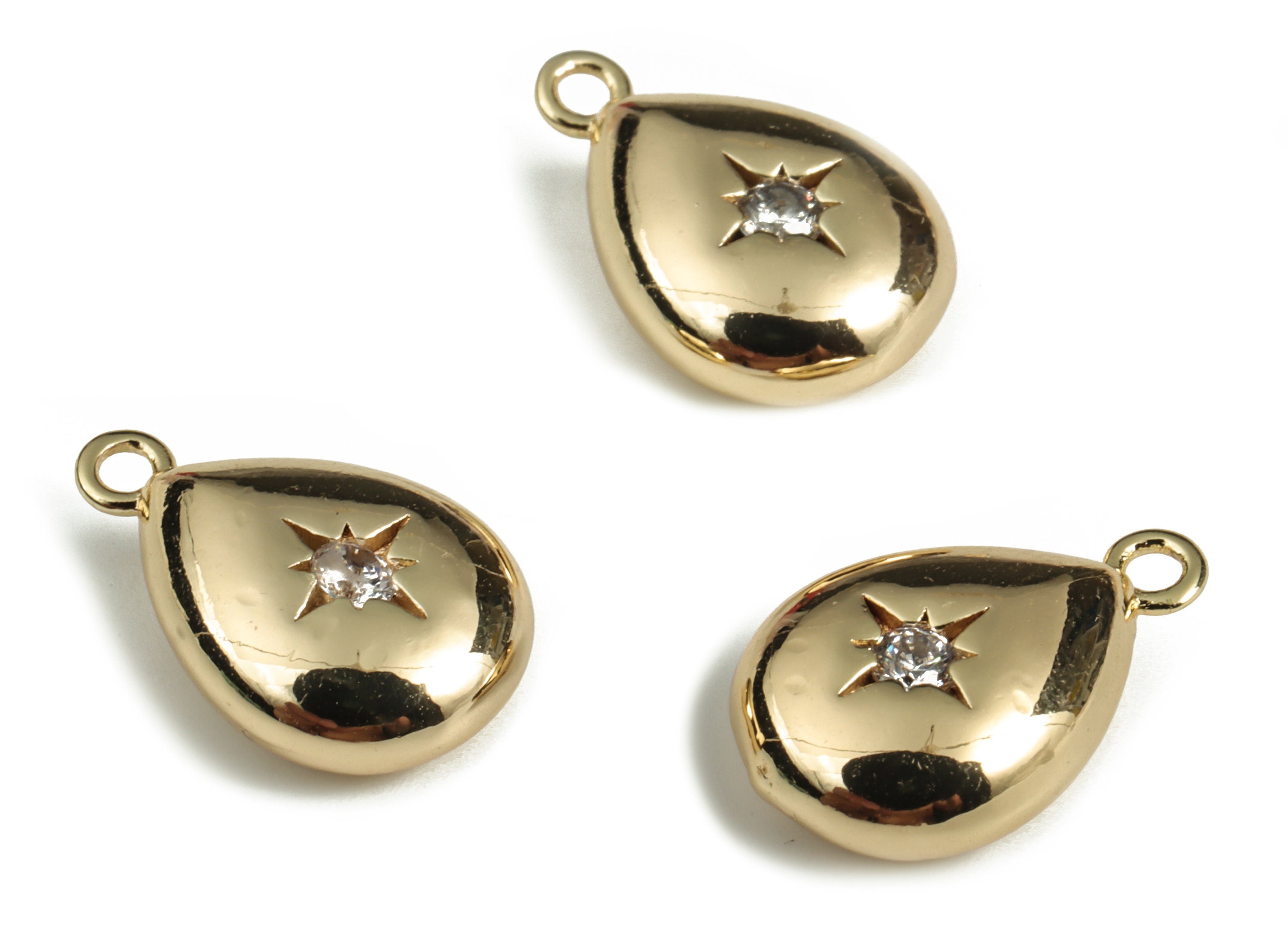 Gold Drop Charm - Brass Drop Star Earring Charms With Zircons - Gold Drop Star Pendant - 18K Real Gold Plated Brass - 14.5x9.7x4.8mm-RGP3174 - DOMEDBAZAAR