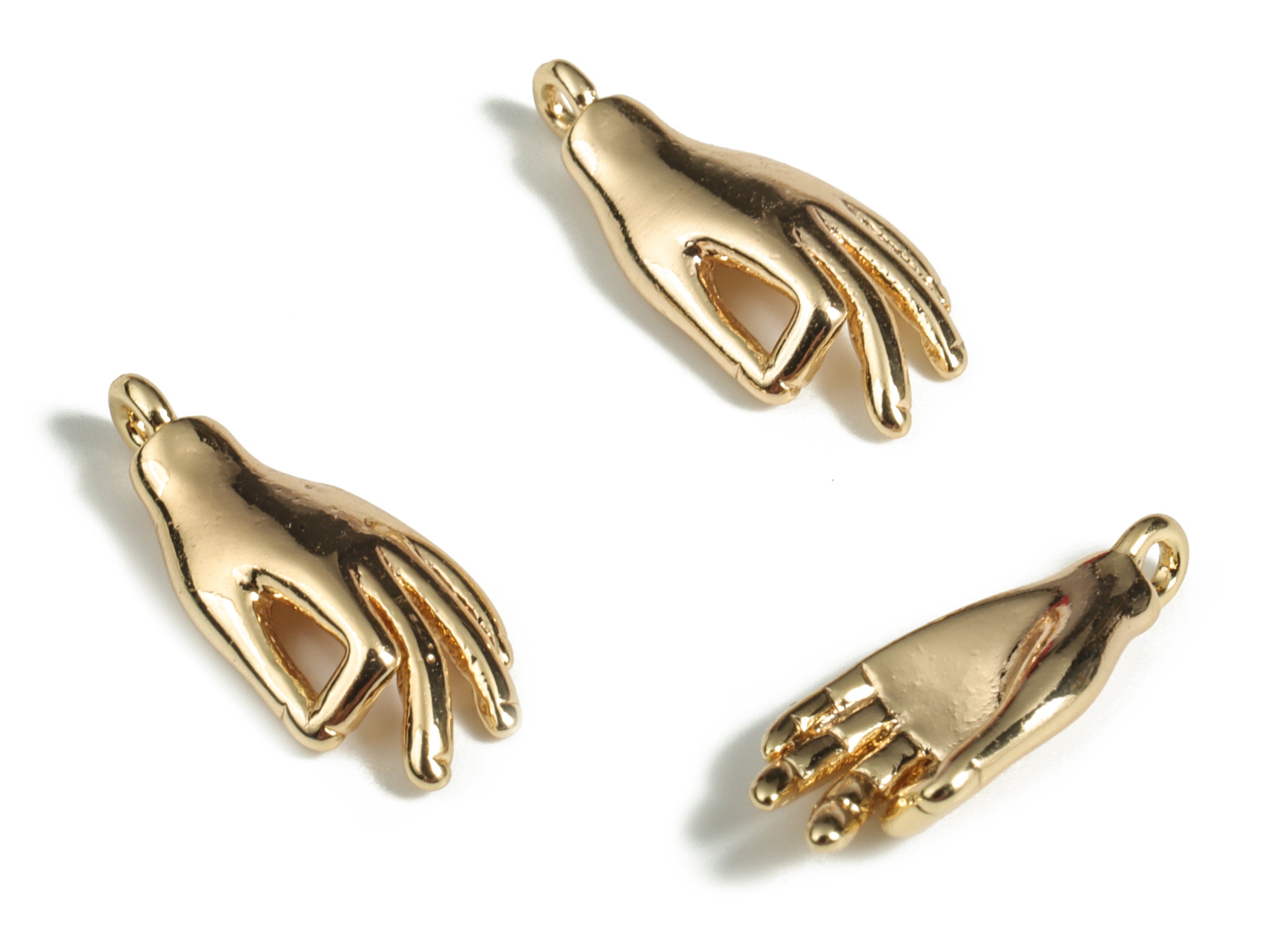Gold Hand Charm - Brass Hand Earring Charms - Hand Pendant - 18K Real Gold Plated Brass - Jewelry Making Supplies - 15.5x6.7x1.2mm - RGP3173 - DOMEDBAZAAR