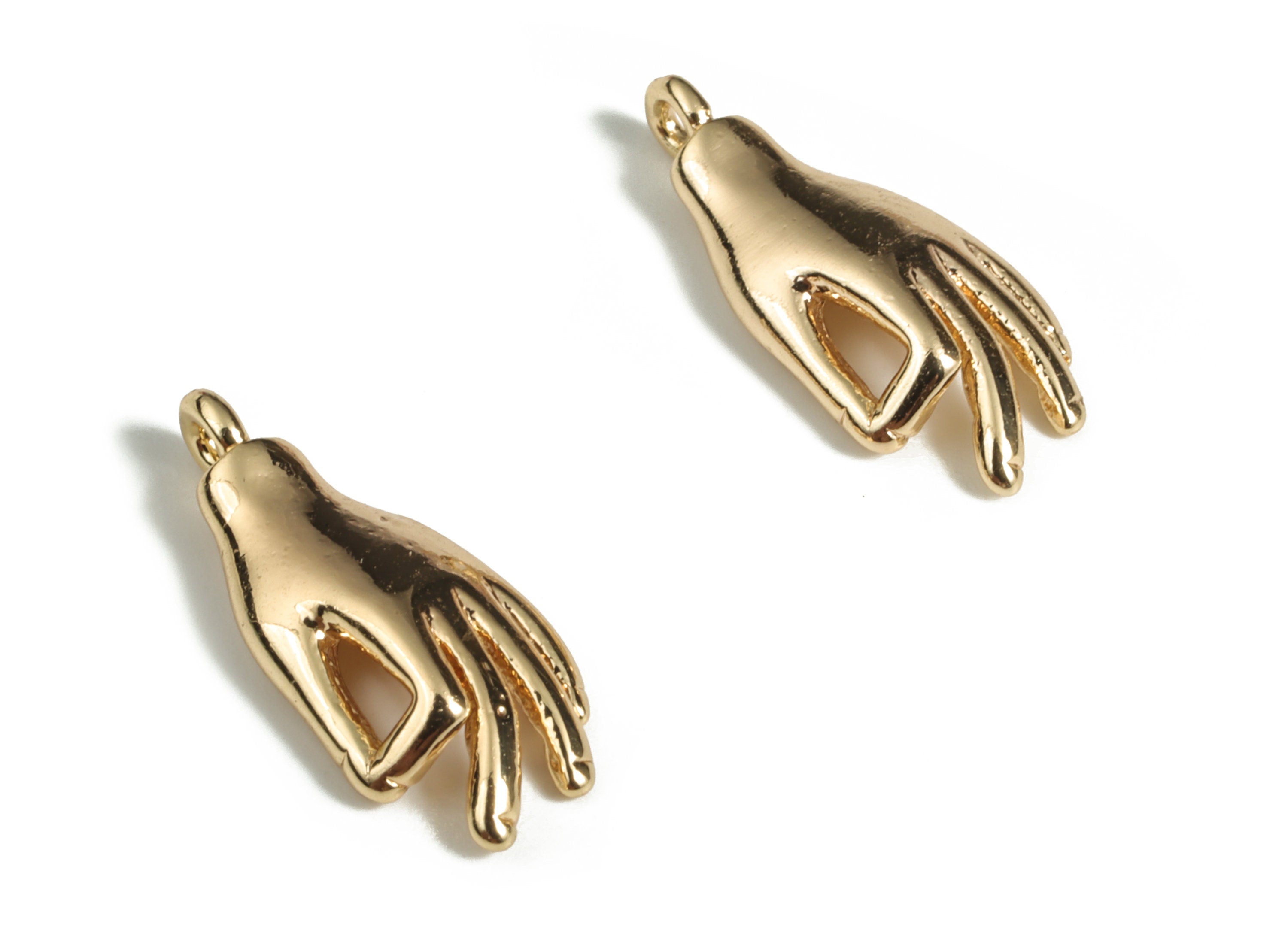 Gold Hand Charm - Brass Hand Earring Charms - Hand Pendant - 18K Real Gold Plated Brass - Jewelry Making Supplies - 15.5x6.7x1.2mm - RGP3173 - DOMEDBAZAAR