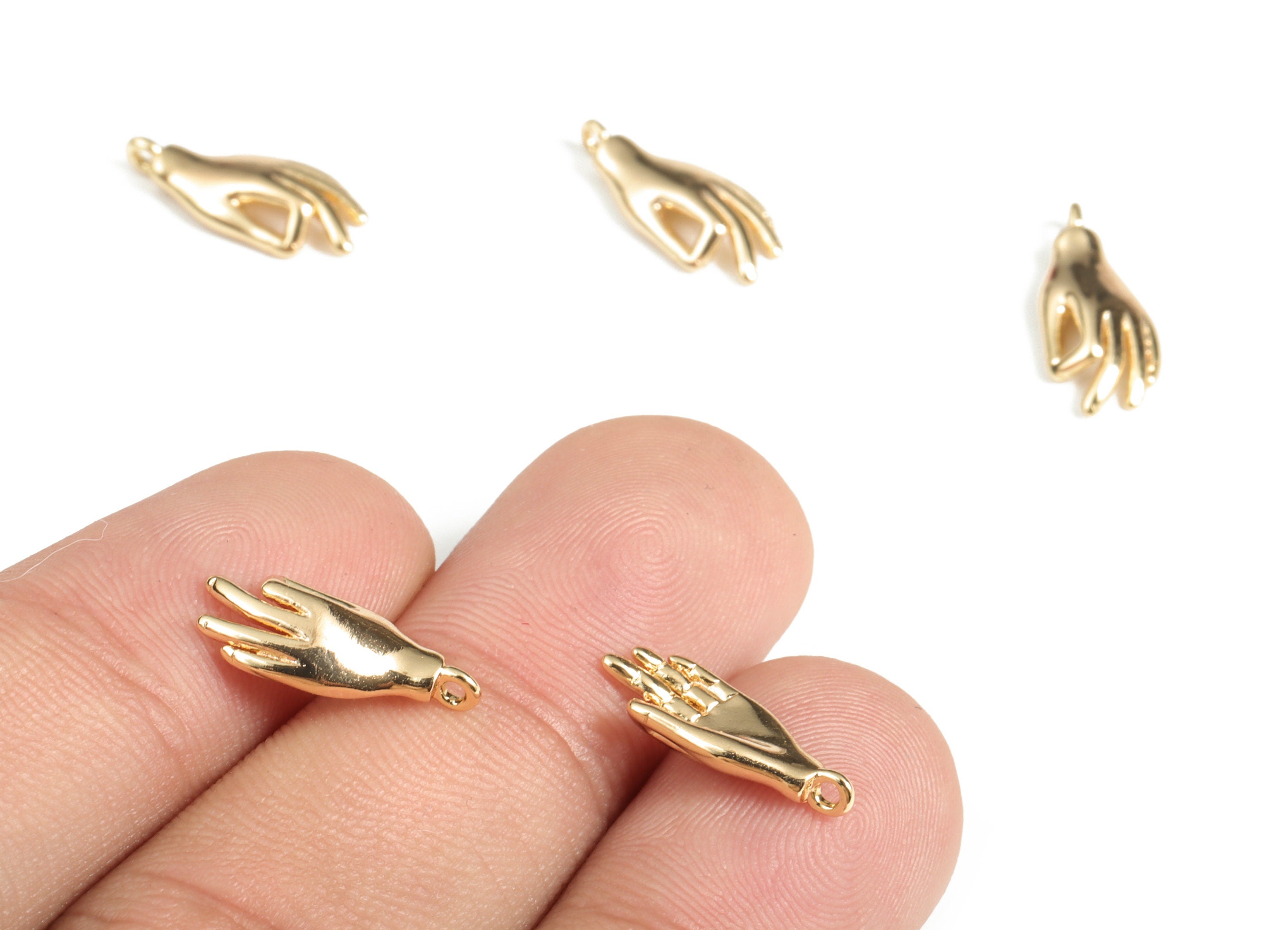 Gold Hand Charm - Brass Hand Earring Charms - Hand Pendant - 18K Real Gold Plated Brass - Jewelry Making Supplies - 15.5x6.7x1.2mm - RGP3173 - DOMEDBAZAAR