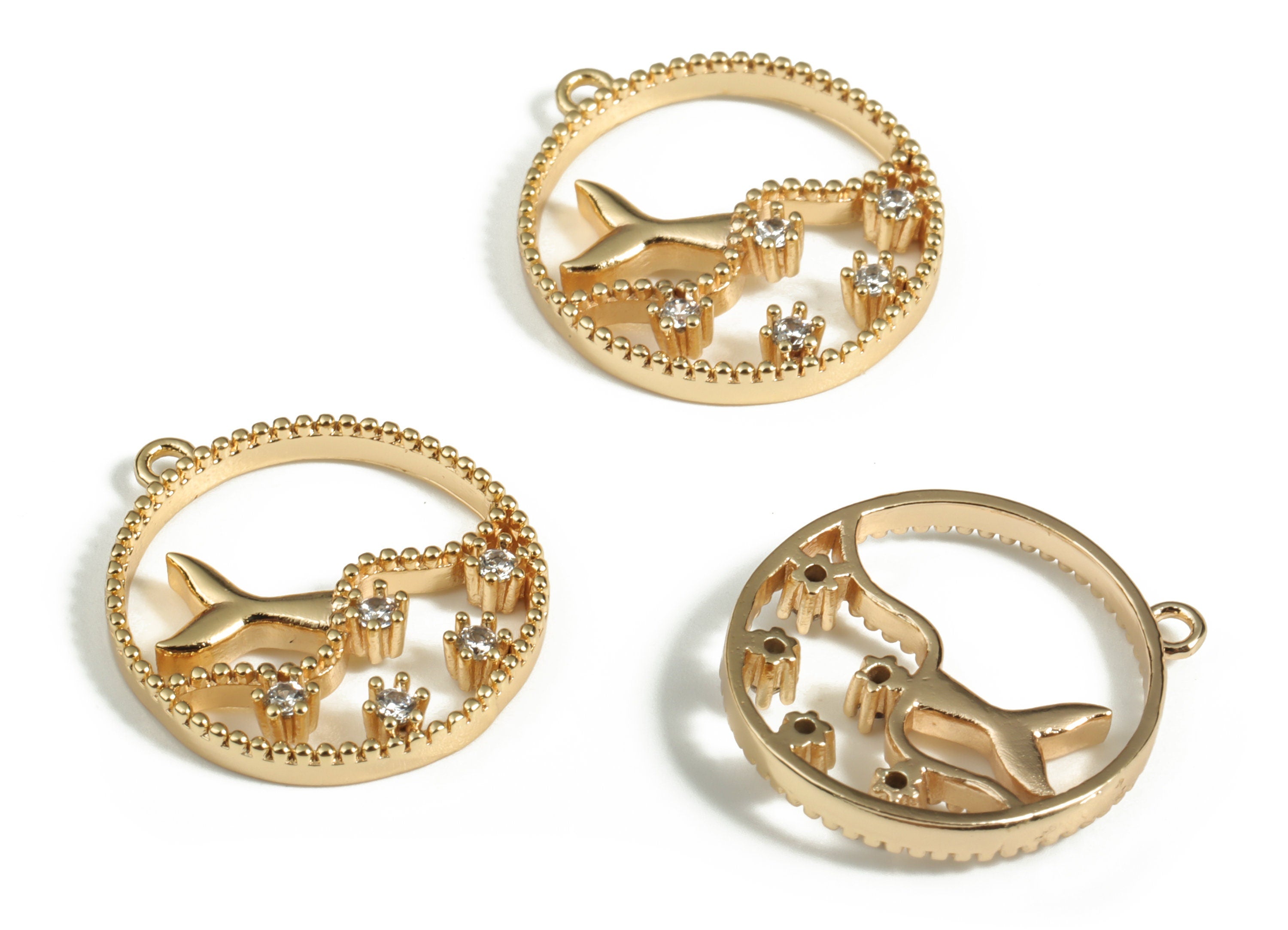 Round Ocean Wave Pendant - Brass Zircon Pendant Charm – Circle Earring Charms – 18K Real Gold Plated Brass – 18.62x 16.35 x 3.08mm – RGP3046 - DOMEDBAZAAR