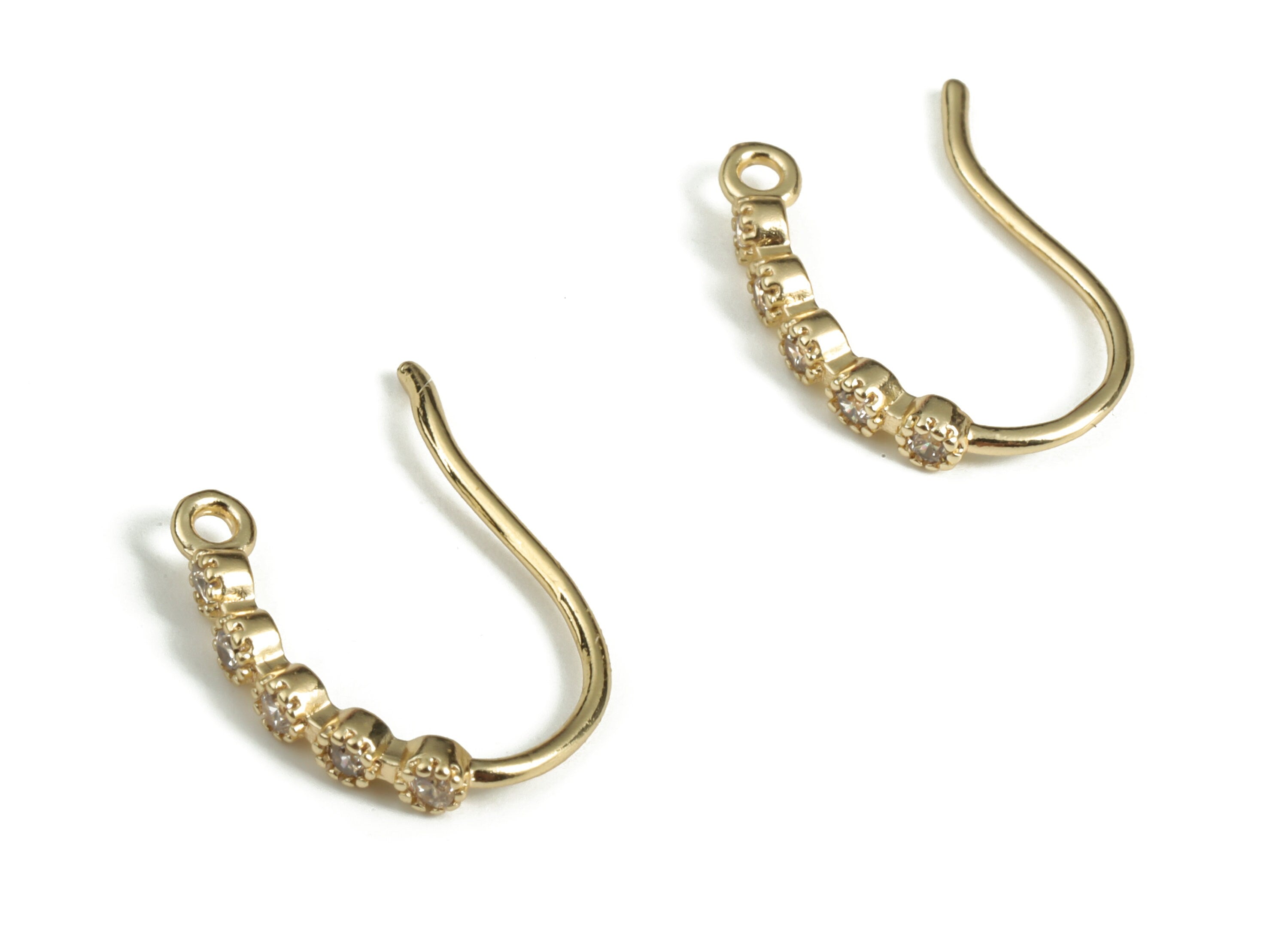 Zircon Ear Wire - Brass Earring Hoops - Hoop Ear Wire - Custom Jewellery Making - 18K Real Gold Plated Brass - 15.47×10.73×2.22mm - RGP3050 - DOMEDBAZAAR