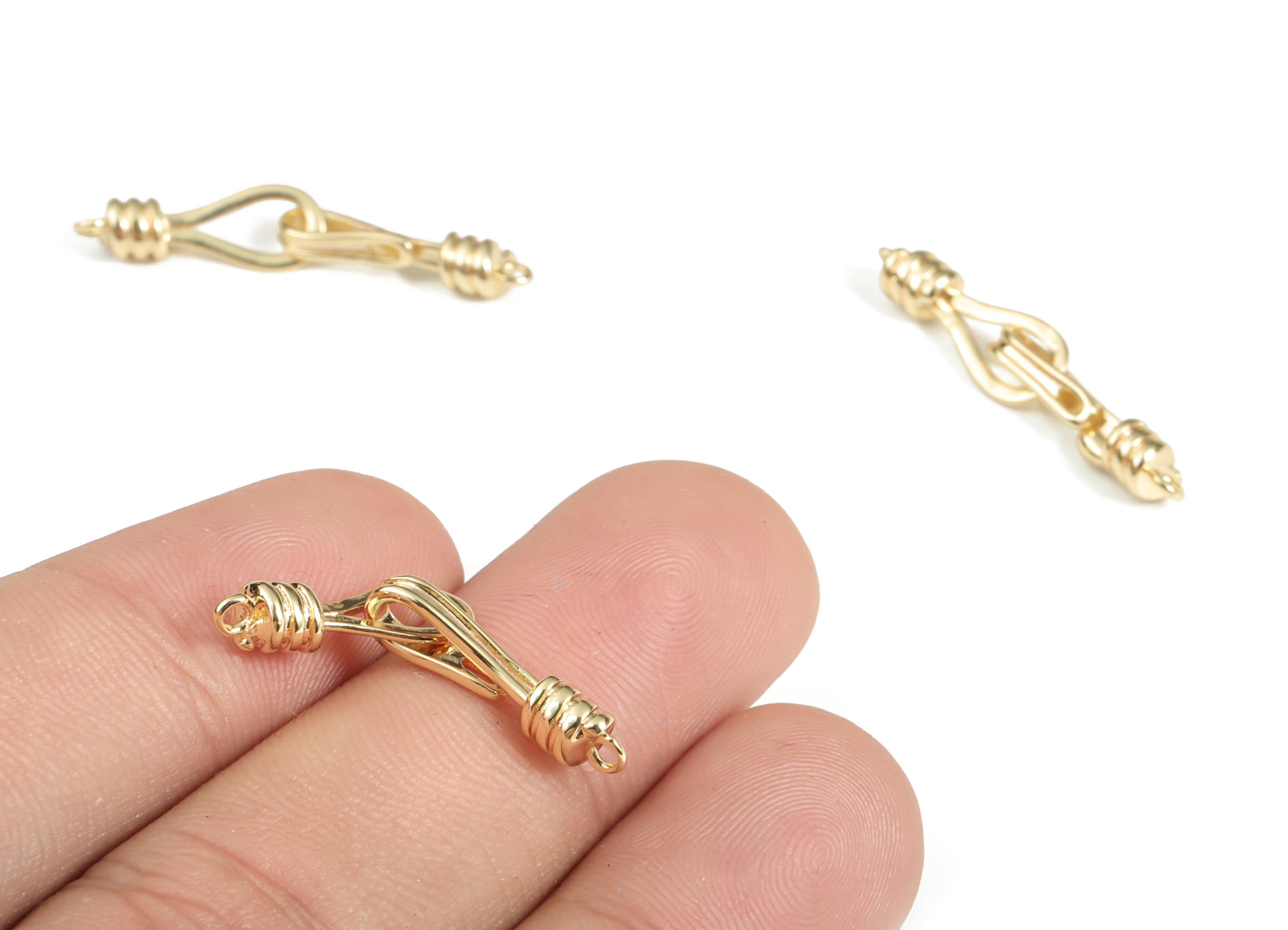 Sterling Gold Hook - 18K Real Gold Plated Brass - Thicken Hook Clasps - Eye Connector - Clasp Connector for Pendant - 31.26×6×4mm - RGP3053 - DOMEDBAZAAR