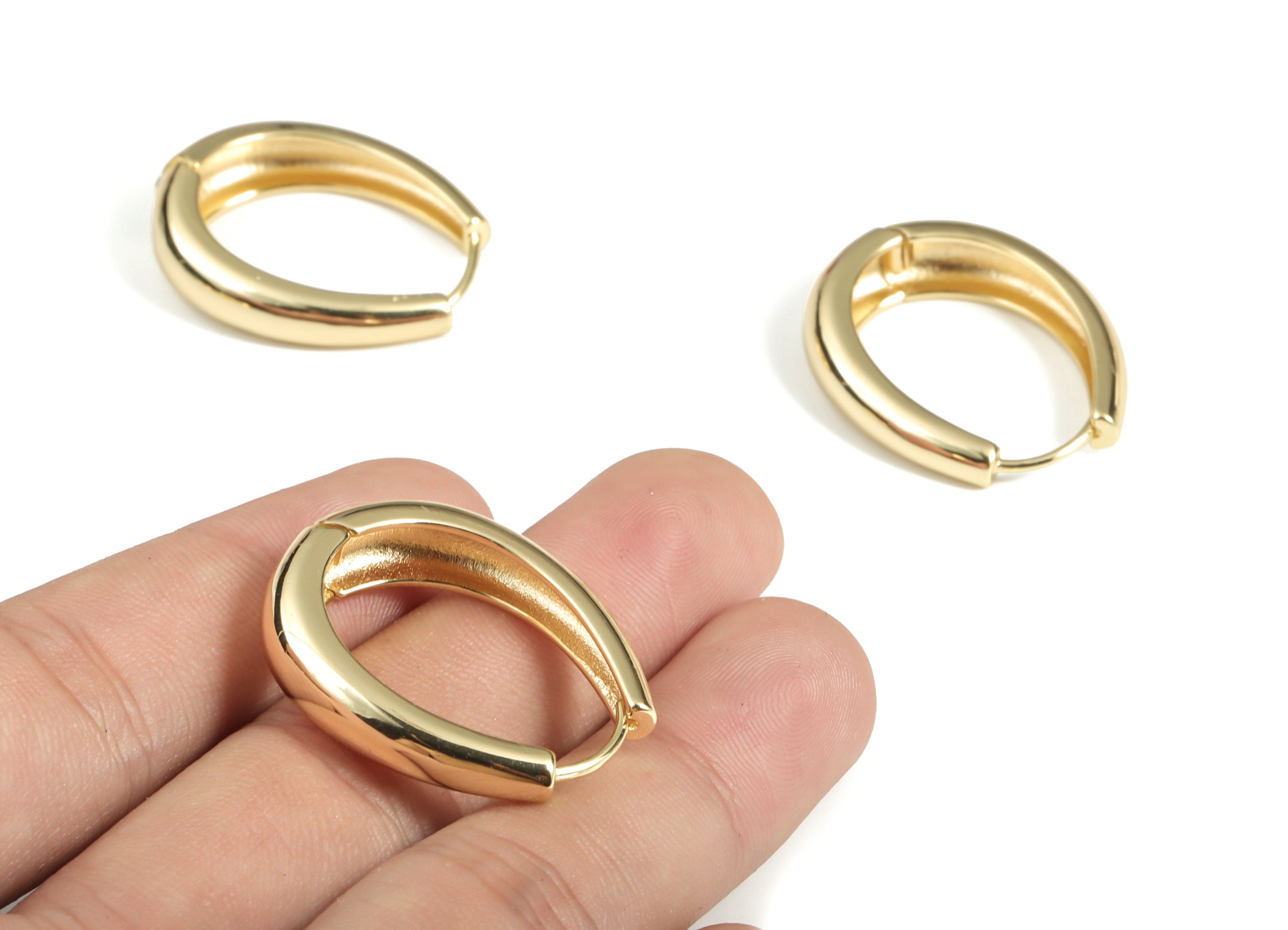 Plain Hoop Earrings – Brass Thick Chunky Hoops - Stainless Steel Stud - 18K Real Gold Plated Brass Earrings - 31.08 ×26.27×7.63mm - RGP3032 - DOMEDBAZAAR