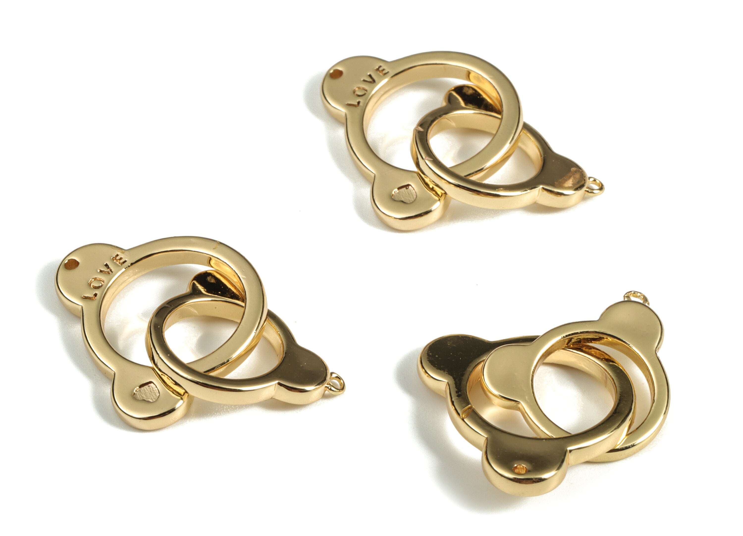 Brass Bear Love Earring Charms - Gold Bear Love Pendant - 18K Real Gold Plated Brass - Jewelry Making Supplies - 20.7x17.94x1.88mm - RGP3176 - DOMEDBAZAAR