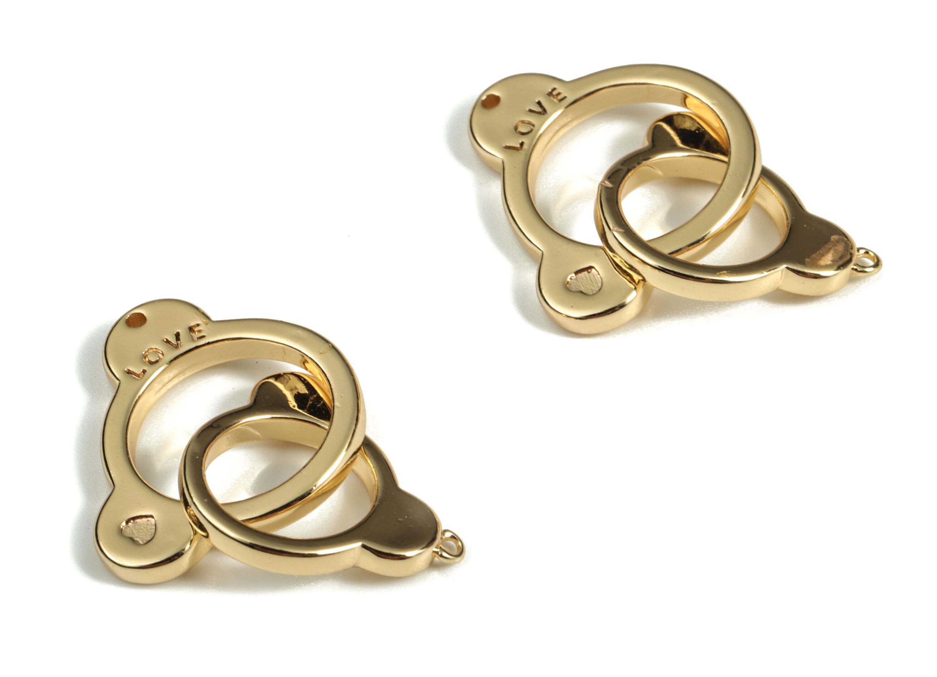 Brass Bear Love Earring Charms - Gold Bear Love Pendant - 18K Real Gold Plated Brass - Jewelry Making Supplies - 20.7x17.94x1.88mm - RGP3176 - DOMEDBAZAAR