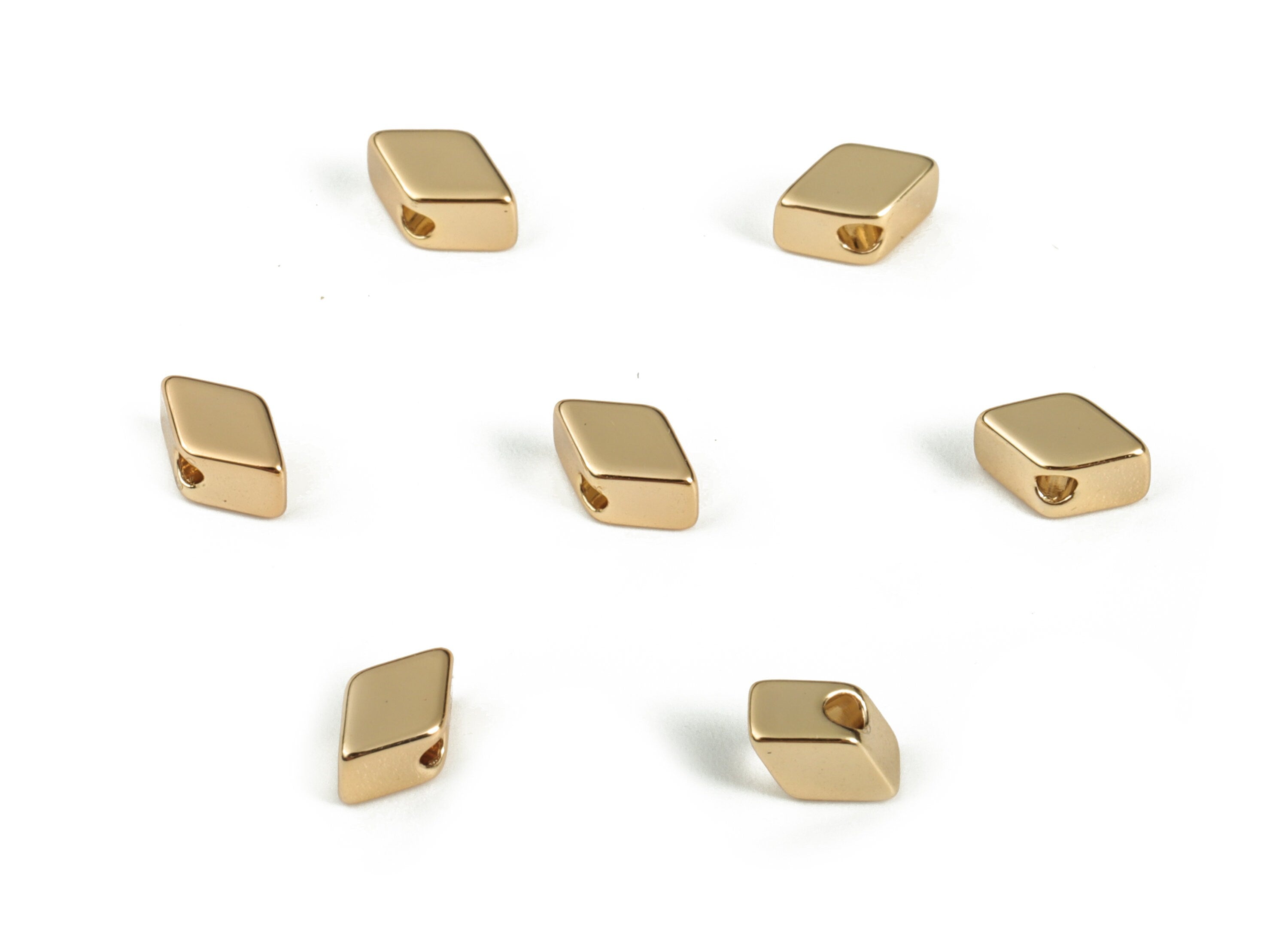 Brass Diamond Shape Beads – Blank Diamond Spacer Beads - 18K Real Gold Plated Brass - Jewelry Making Supplies - 5.96x3.72x2.67mm - RGP3140 - DOMEDBAZAAR