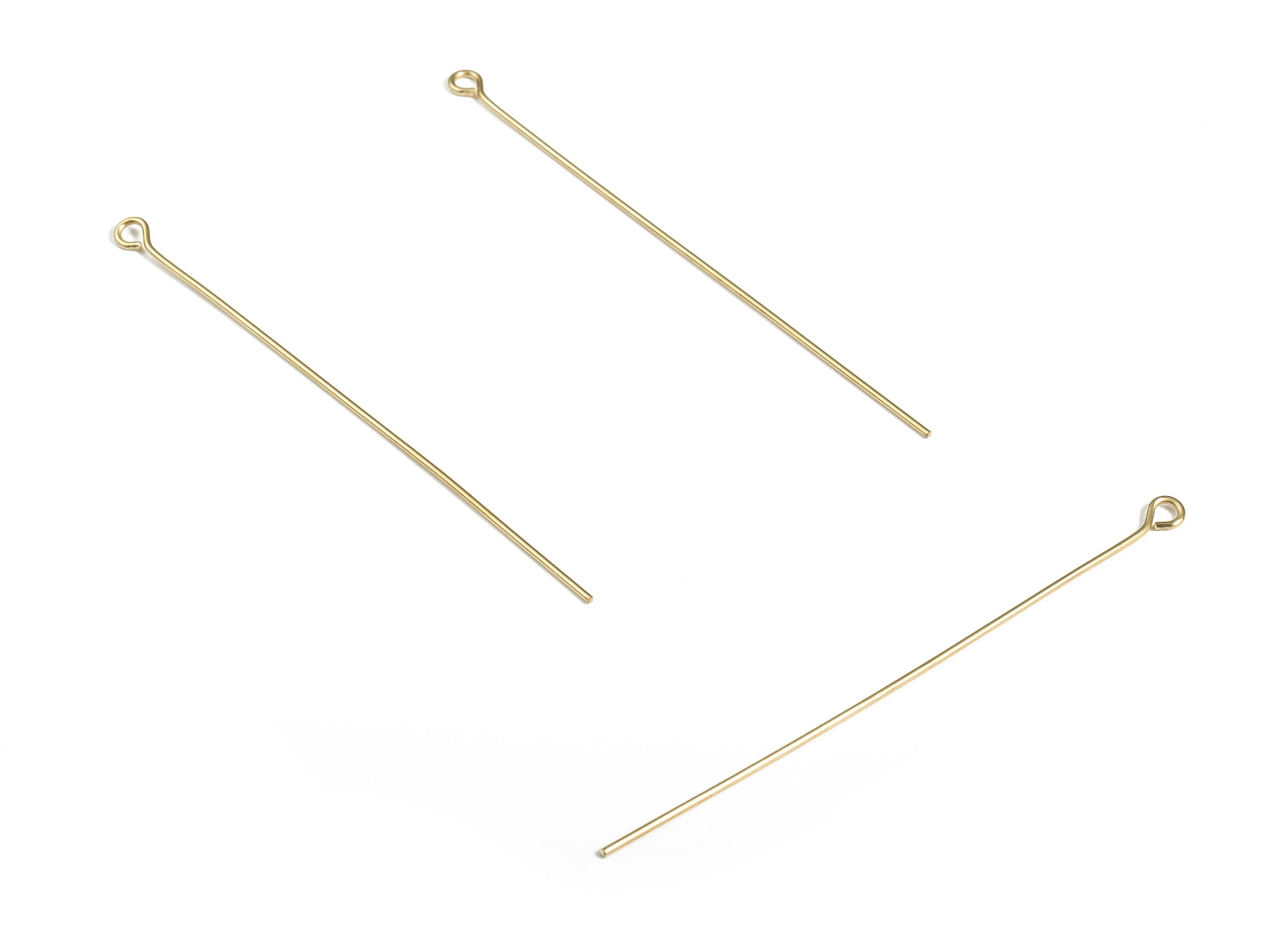 Brass Eye Pins – Shiny Brass Eye Pin – Solid Beading Eye Pins - Jewelry Findings - DIY Jewelry Making Supplies - 60x0.67mm - PP4147-60 - DOMEDBAZAAR