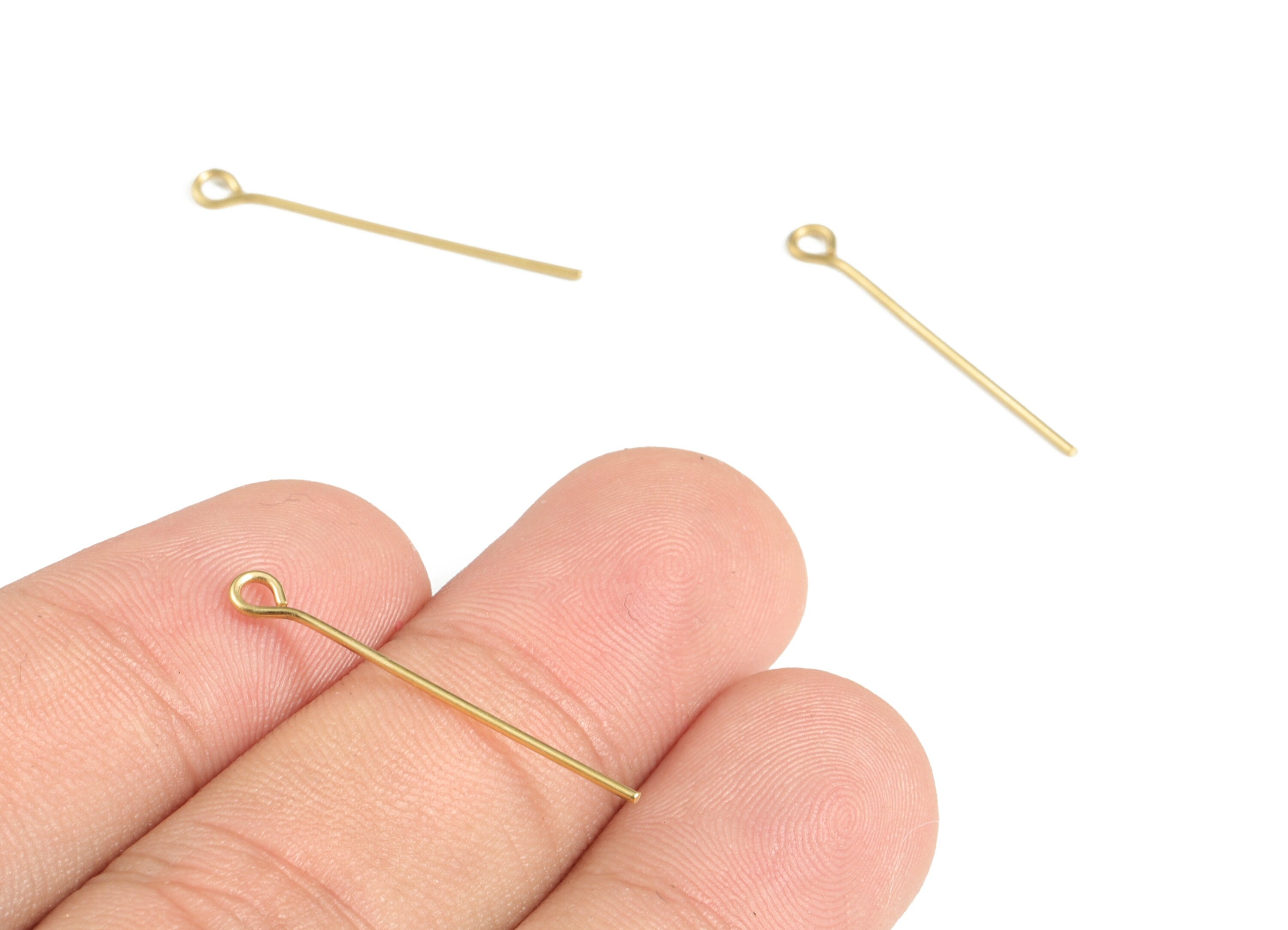 Brass Eye Pins – Shiny Brass Eye Pin – Solid Beading Eye Pins - Jewelry Findings - DIY Jewelry Making Supplies - 26x0.68mm- PP4147-26 - DOMEDBAZAAR