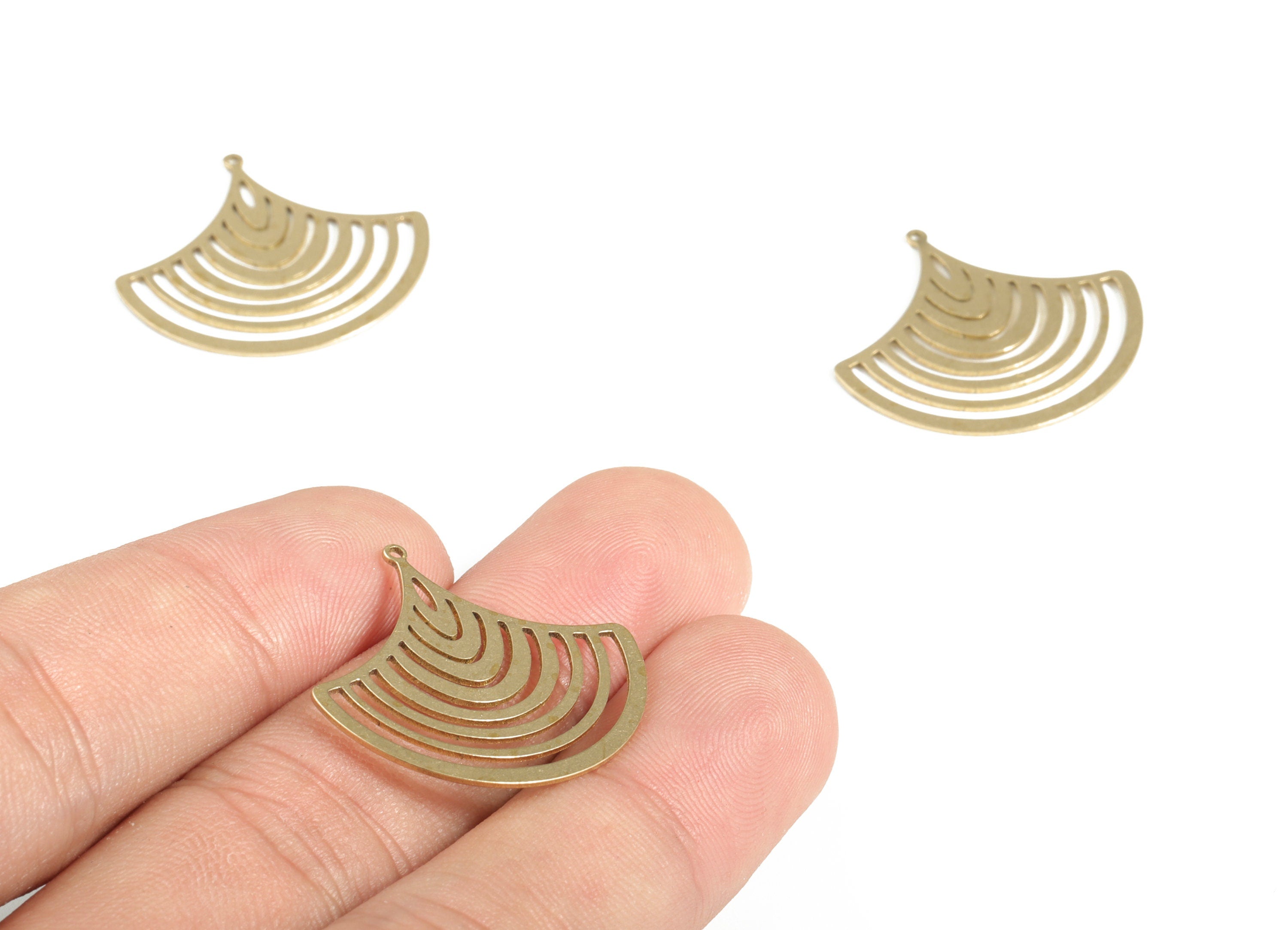 Brass Fan Shape Pendants - Raw Brass Earrings – Brass Fan Earrings - Jewelry Findings- Jewelry Making Supplies - 26.51x24.87x0.62mm - PP4150 - DOMEDBAZAAR