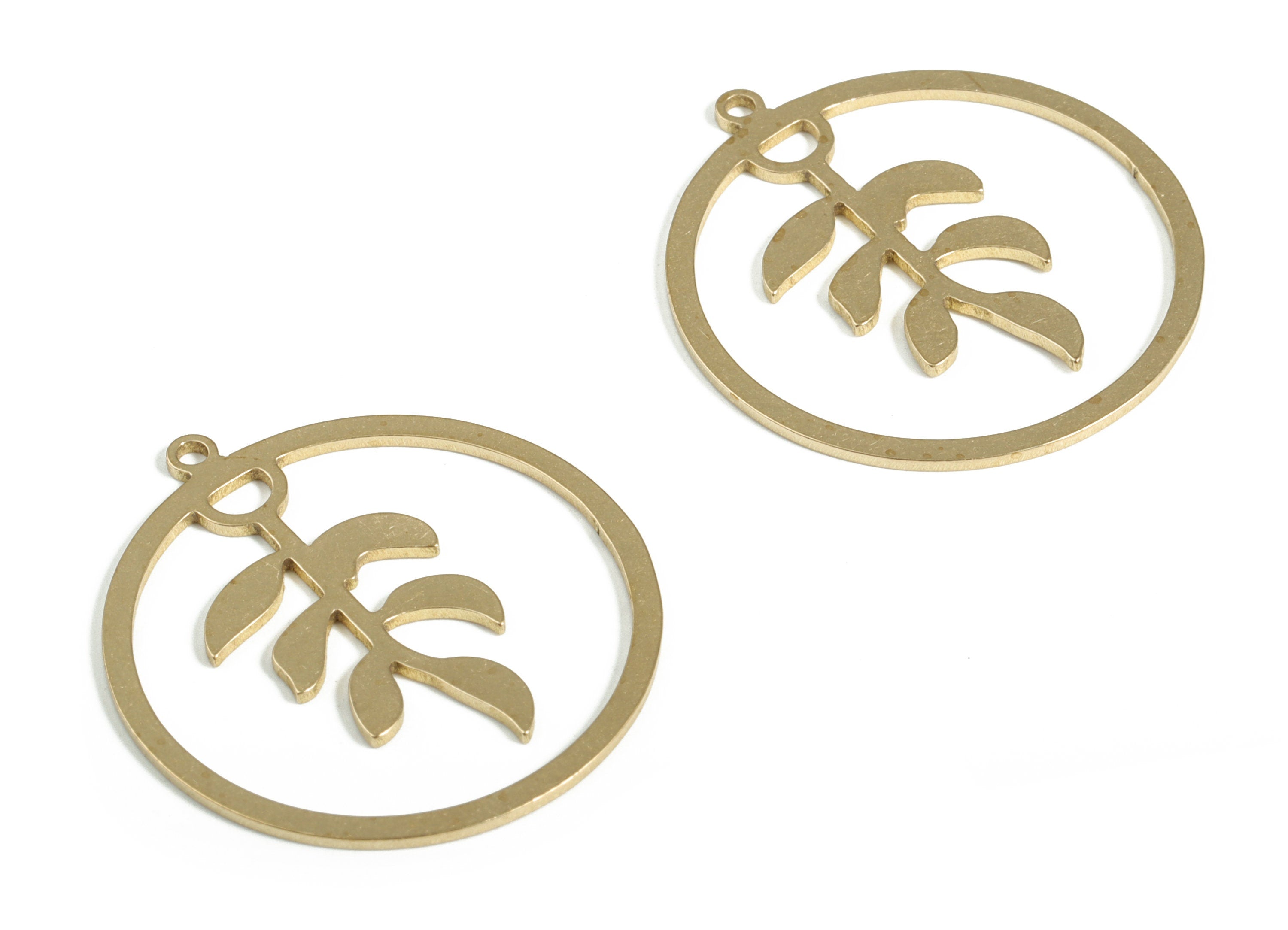 Brass Round Earring Charms – Raw Brass Leaf Hoop Earrings - Brass Leaf Pendants – Jewelry Making Supplies - 27x25.08x0.88mm - PP4158 - DOMEDBAZAAR