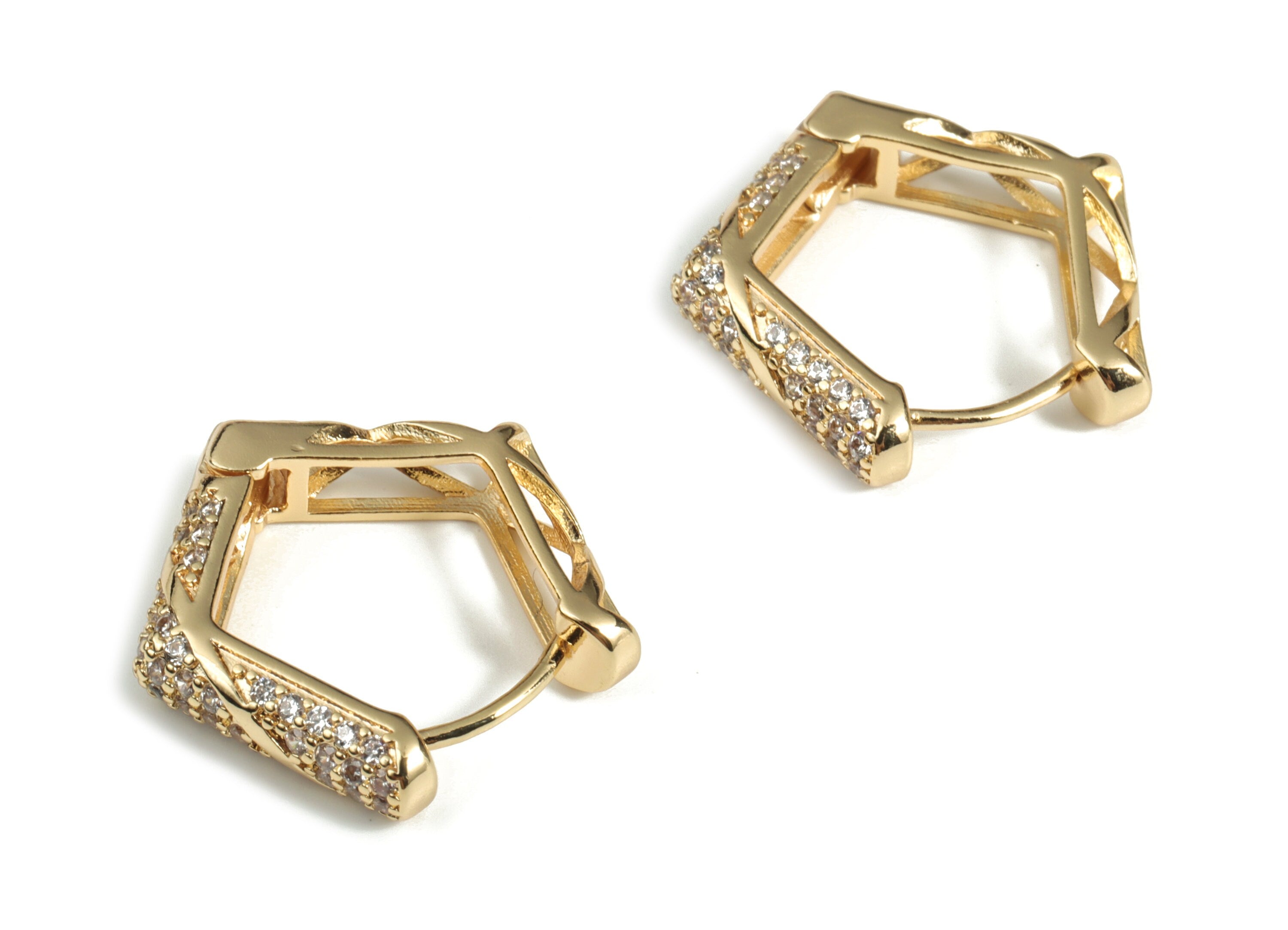 Brass Leverback Earring Clasp With Zircons - Gold Plain Leverback - 18K Real Gold Plated Brass - Jewelry Supplies - 20x20x2.9mm - RGP3184 - DOMEDBAZAAR