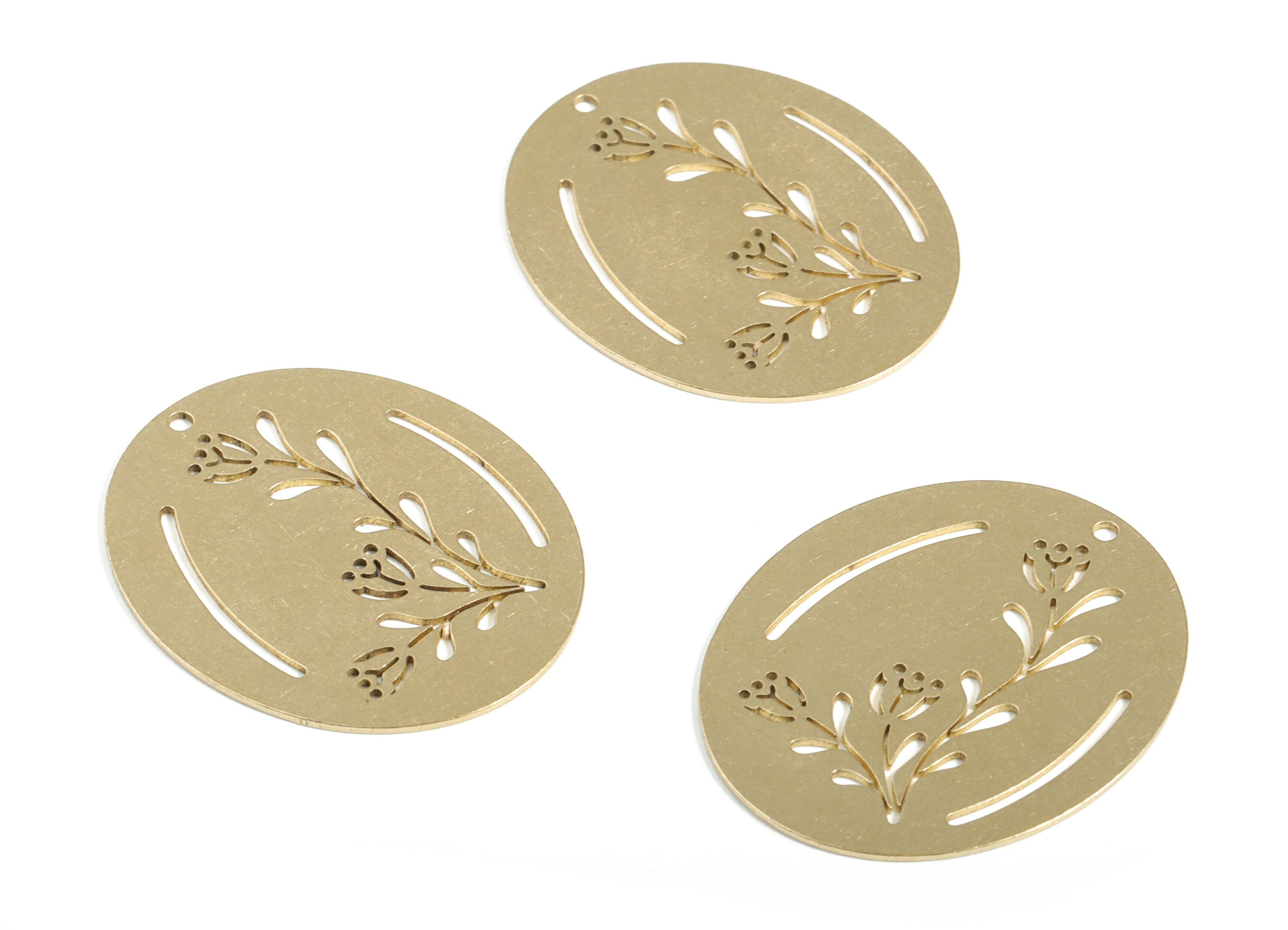 Brass Round Pendant Charms - Raw Brass Flower Earring Charms Circle Earring Findings - Jewelry Making Supplies -33.84x28.23x0.67mm - PP4162 - DOMEDBAZAAR