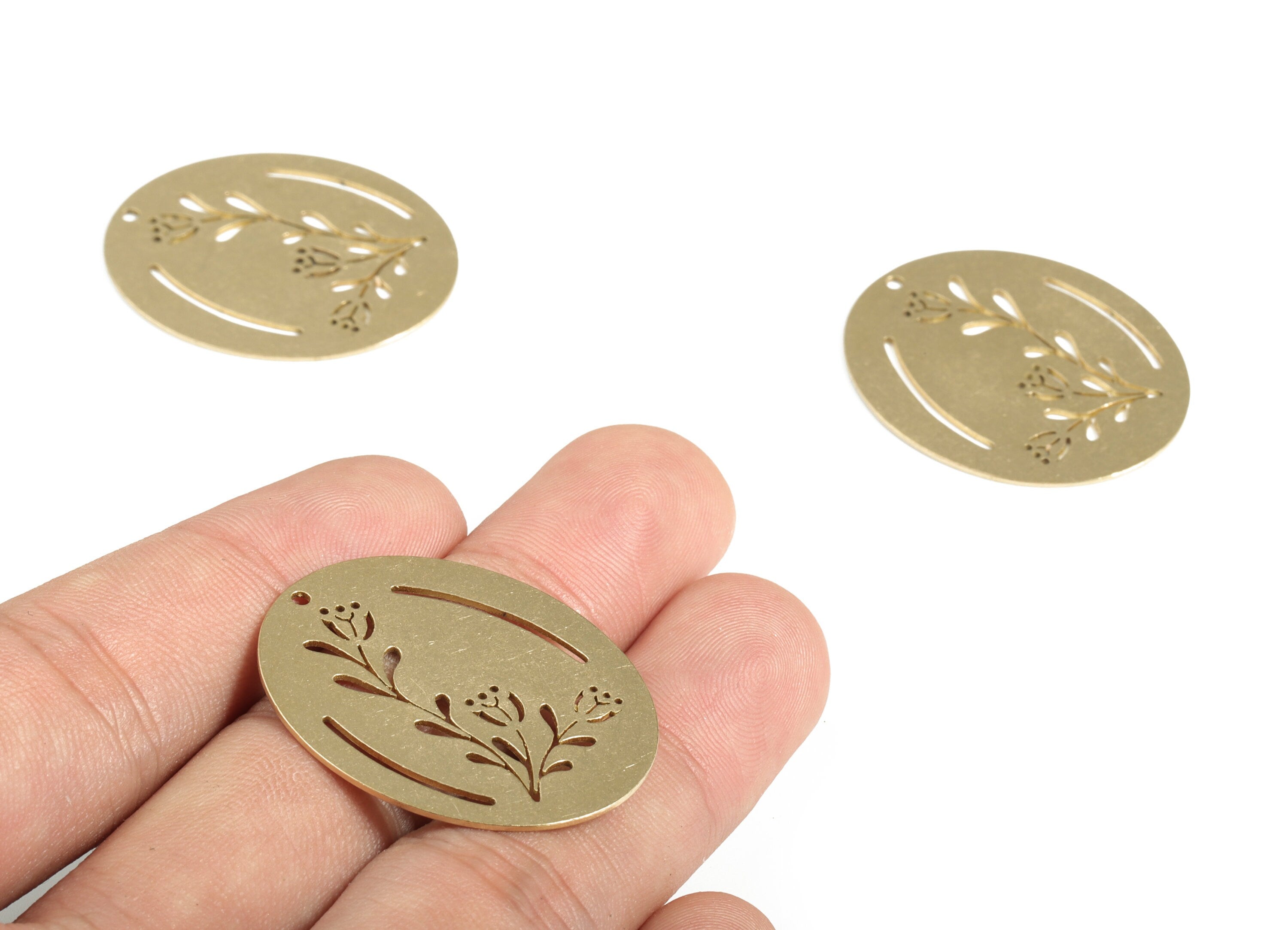 Brass Round Pendant Charms - Raw Brass Flower Earring Charms Circle Earring Findings - Jewelry Making Supplies -33.84x28.23x0.67mm - PP4162 - DOMEDBAZAAR