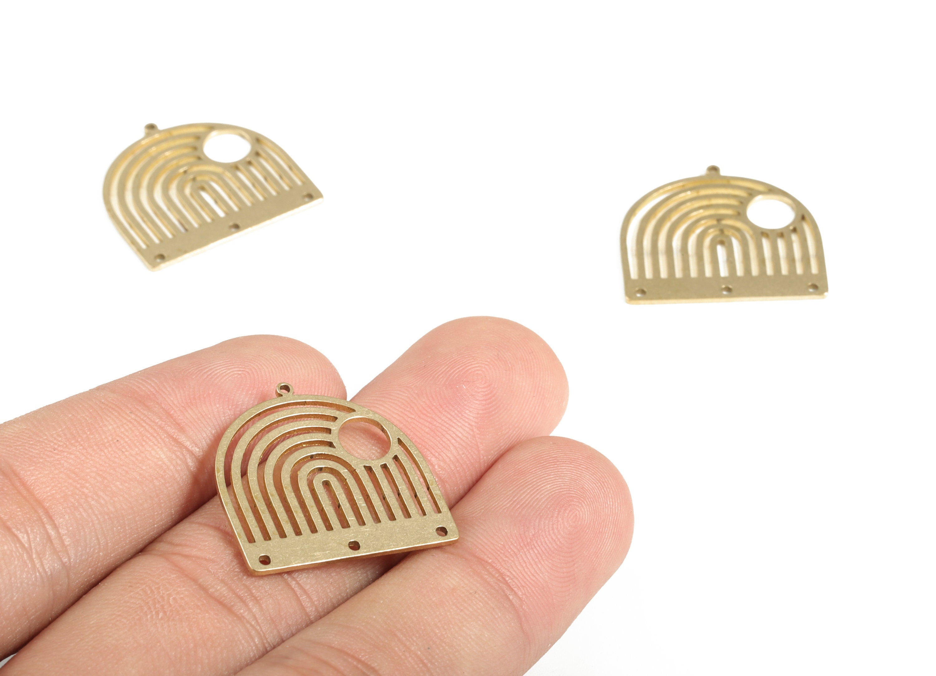 Rainbow Domed Earring Connector - Raw Brass Domed Pendant Charm – Domed Rainbow Sun Charm - Jewelry Supplies -21.92x21.37x0.78mm - PP4163 - DOMEDBAZAAR