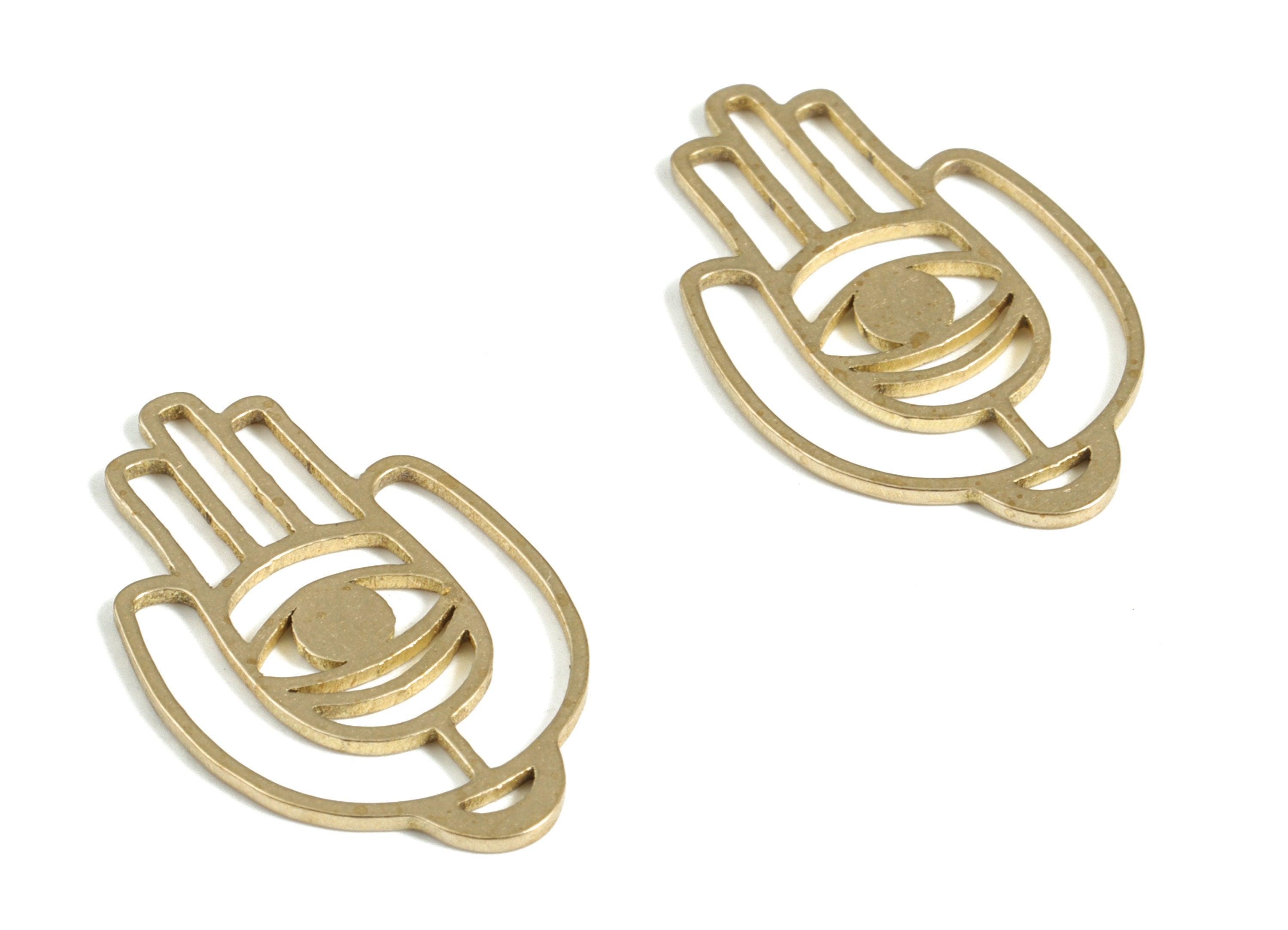 Brass Hamsa Hand Charm - Raw Brass Hamsa Hand Pendant Charm – Hamsa Hand Earring Charms – Jewelry Making Supplies -21.8x13.41x0.8mm - PP4166 - DOMEDBAZAAR