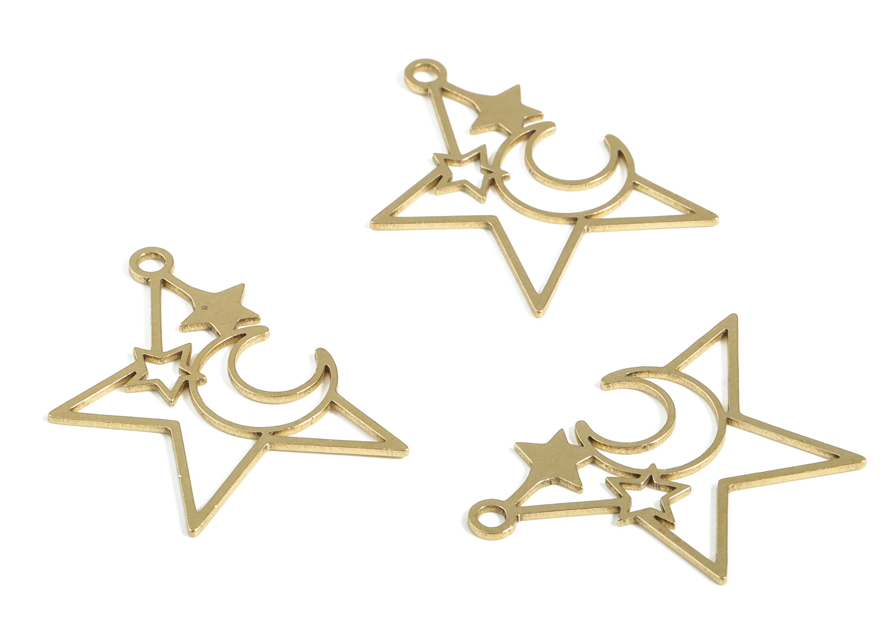 Brass Half Star Pendant Charm – Raw Brass Moon Star Earring Charms - Earring Findings – DIY Jewelry Supplies - 32.48x22.05x0.72mm - PP4171 - DOMEDBAZAAR
