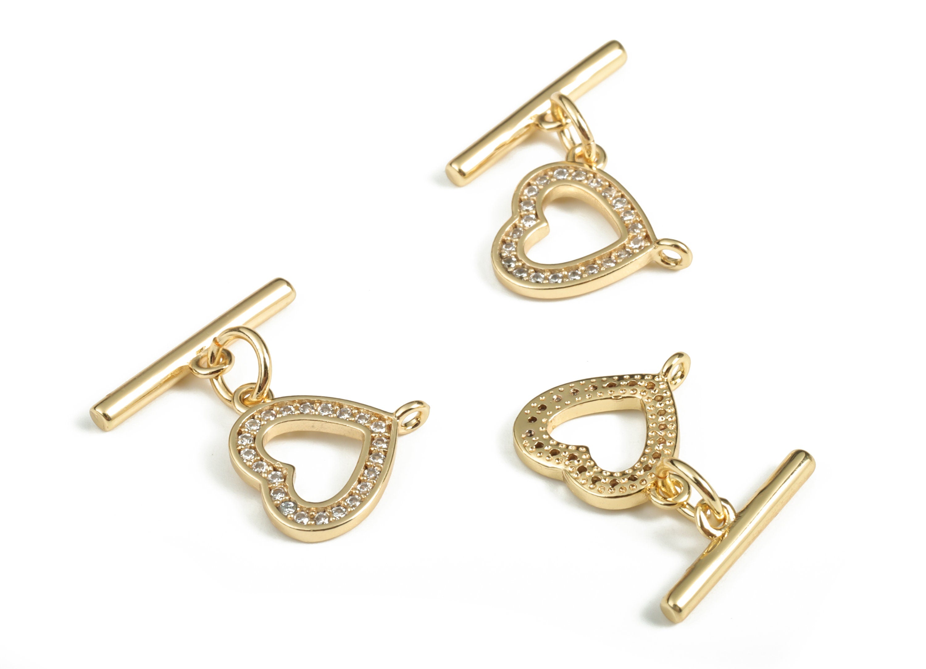 Brass Toggle Clasp - Brass Heart Toggle Clasp – 18k Gold Plated Brass Heart Toggle Clasp – Jewelry Supplies - 16.9× 15.09× 1.37mm - RGP3049 - DOMEDBAZAAR