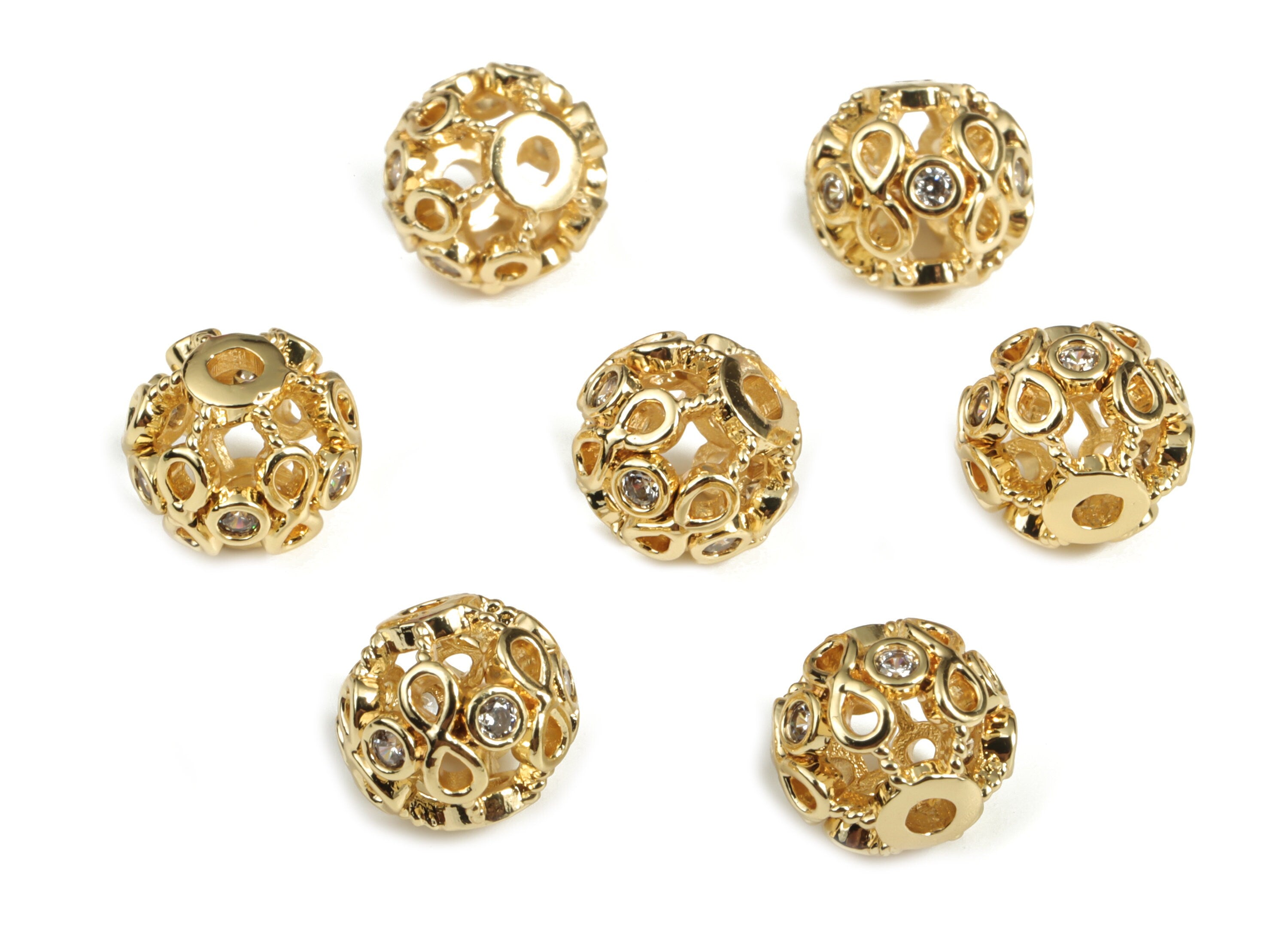 Round Brass Spacer Beads - 18K Real Gold Plated Brass Beads – Zircon Round Ball Beads - Jewelry Supplies - 8.44 x 8.44 x 8.07mm - RGP3059 - DOMEDBAZAAR
