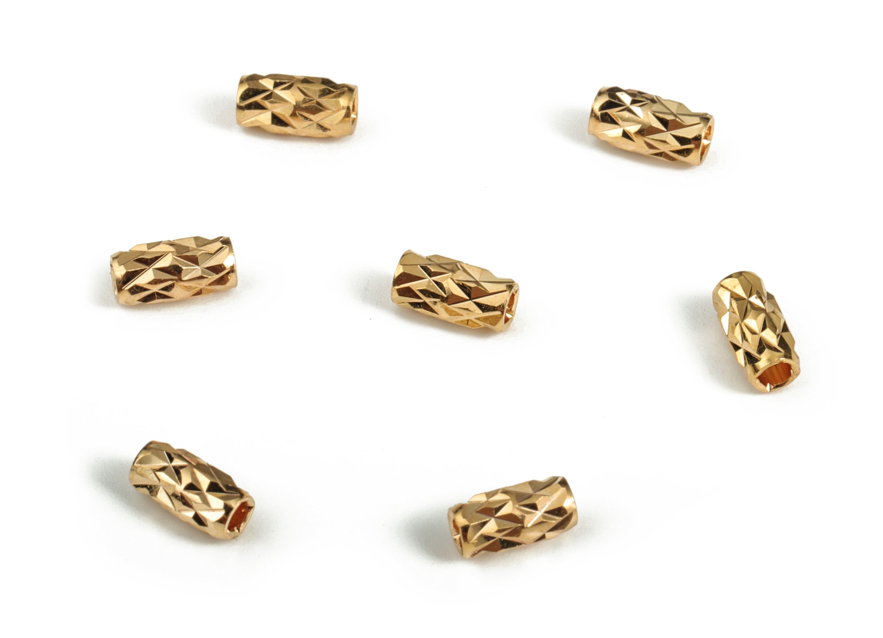 Gold Spacer Beads Brass Tube Barrel Beads Faceted Barrel Beads