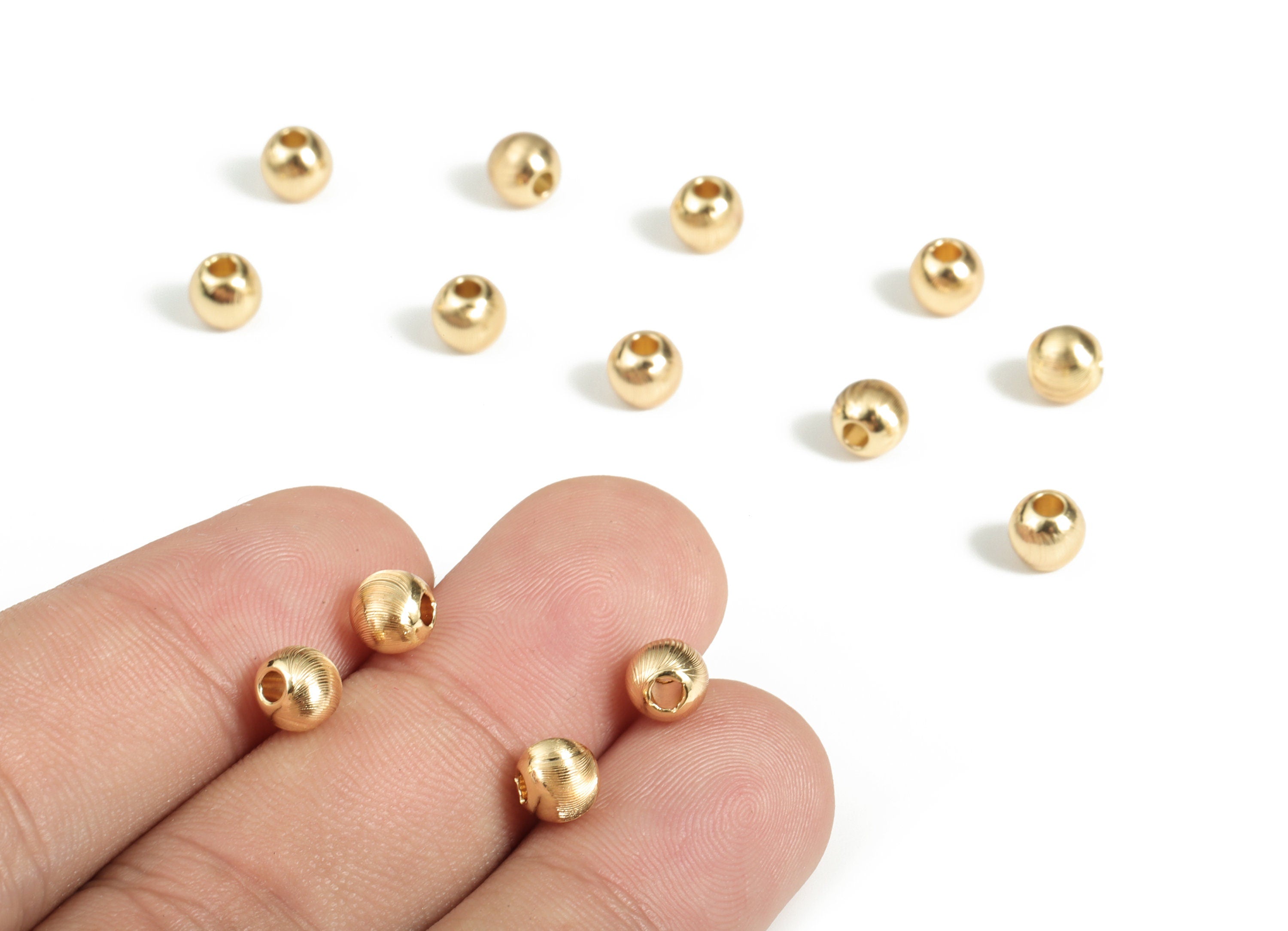 Brass Round Beads – Gold Small Ball Beads - 18K Real Gold Plated Brass - Jewelry Making Supplies - 5.64x5.21mm - RGP3143 - DOMEDBAZAAR