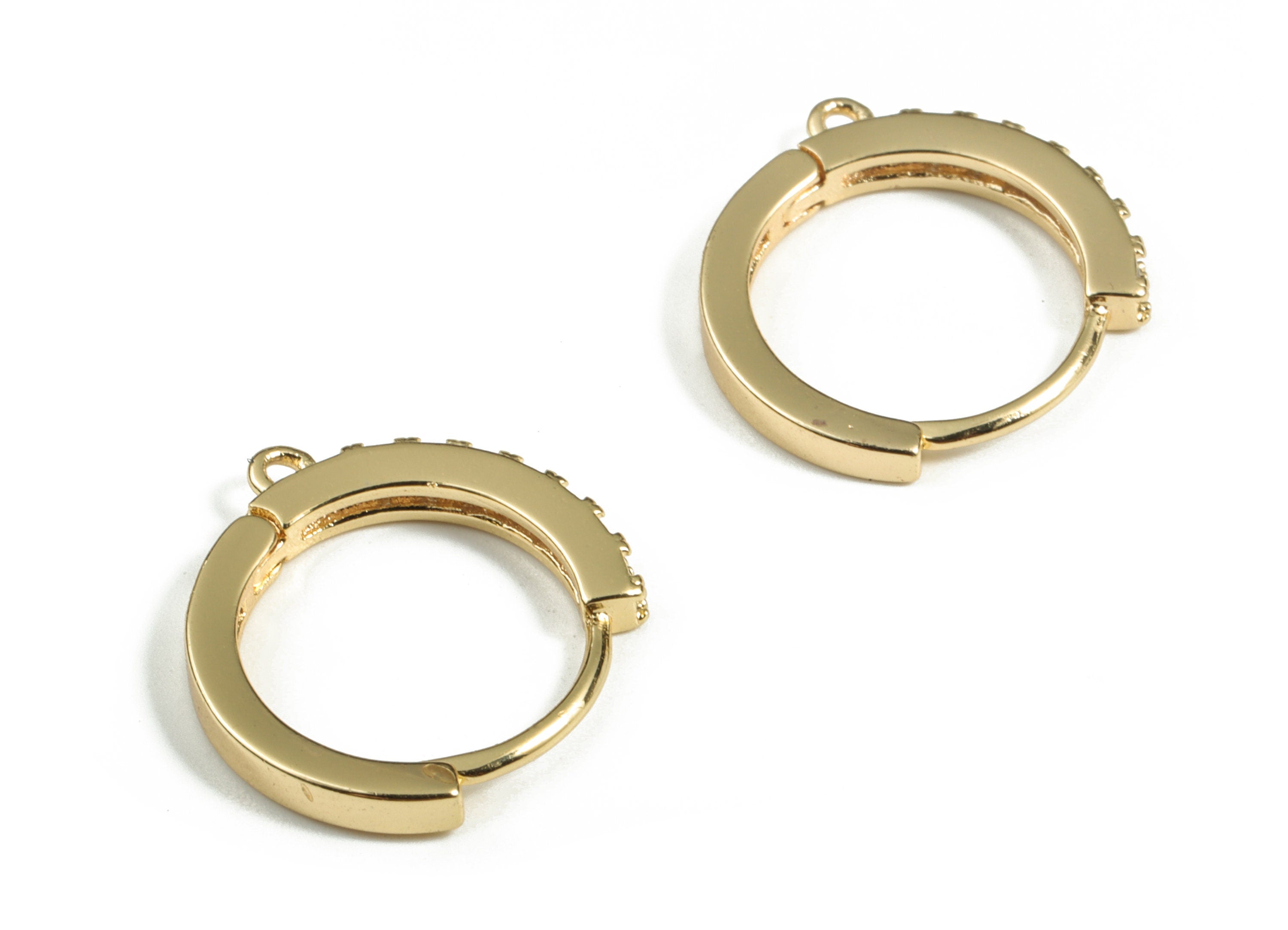 Brass Leverback Earring Clasp with Zircons - Gold Plain Leverback - 18K Real Gold Plated Brass - Jewelry Supplies - 17.3x15.9x2mm - RGP3023 - DOMEDBAZAAR