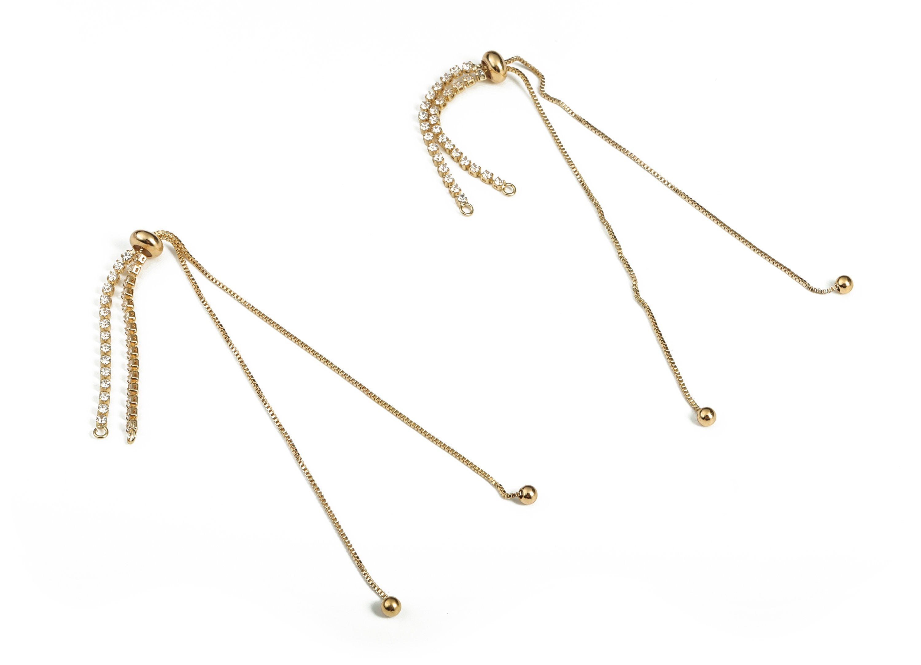 Brass Tassel Rhinestone Cup Chain Charms With Zircons - Brass Snake Chain Pendant - 18K Real Gold Plated Brass - 156.3x7.3x3.76mm - RGP3123 - DOMEDBAZAAR