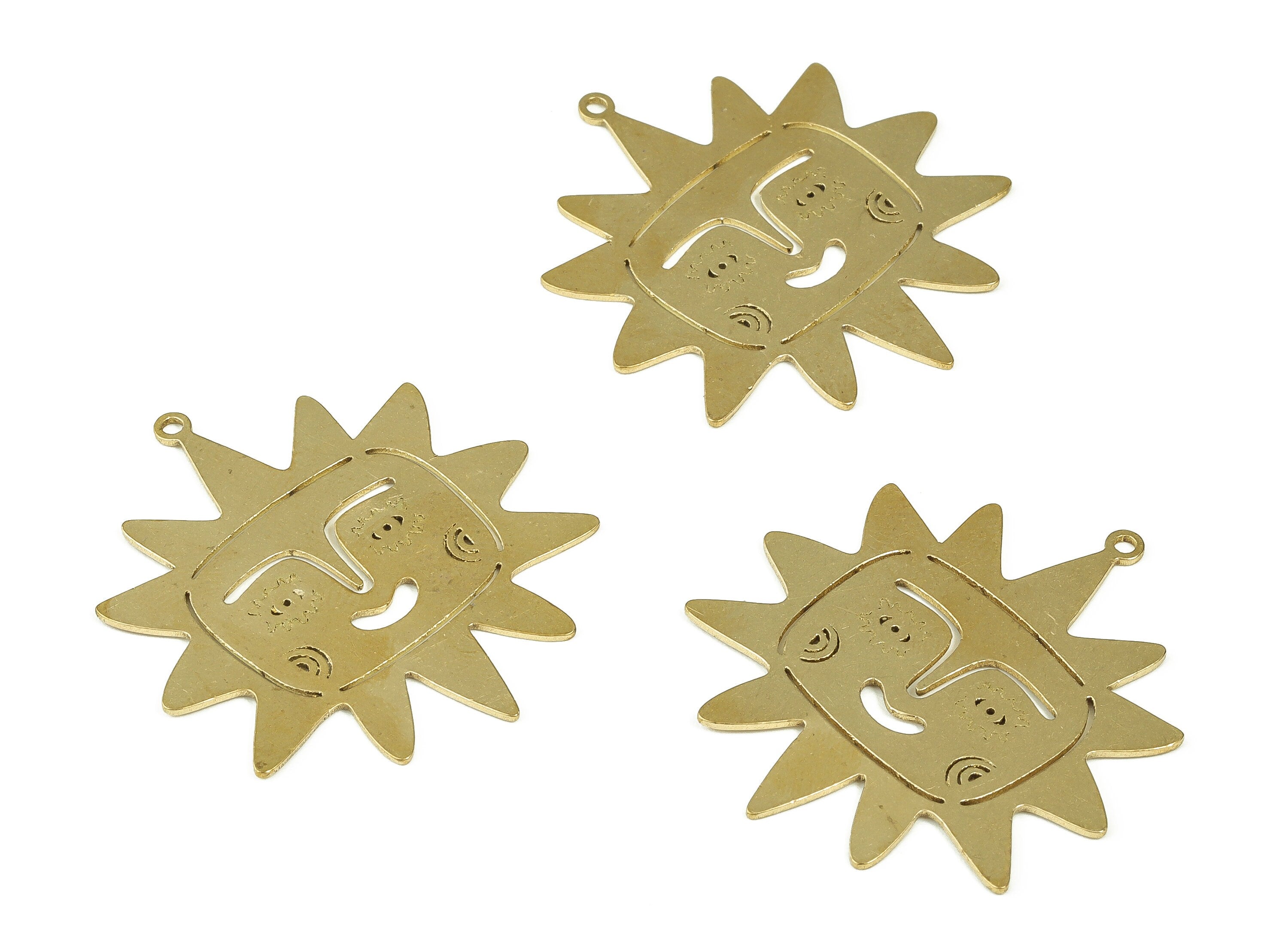 Raw Brass Sun Pendant Charm - Sun Face Earrings Charm - Celestial Sun Charms - Jewelry Making Supplies - 34.34x21.8x0.73mm - PP4311 - DOMEDBAZAAR