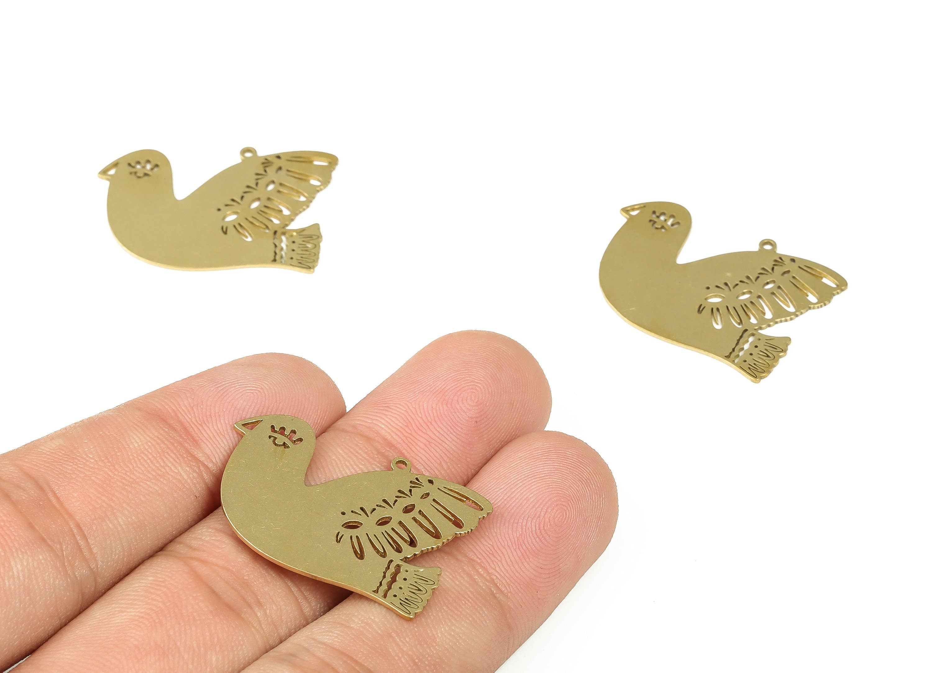 Raw Brass Pigeon Pendant Charms - Pigeons Earrings Charm - Brass Bird Charm – DIY Jewelry Supplies - 29.45x20.62x0.7mm- PP4309 - DOMEDBAZAAR